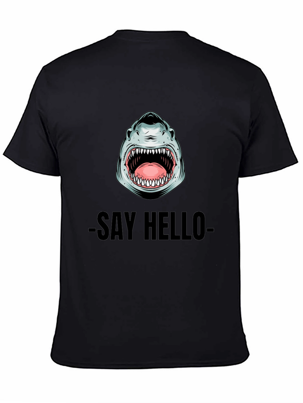 Shark Say Hello Graphic Tee - Black Cotton T-Shirt