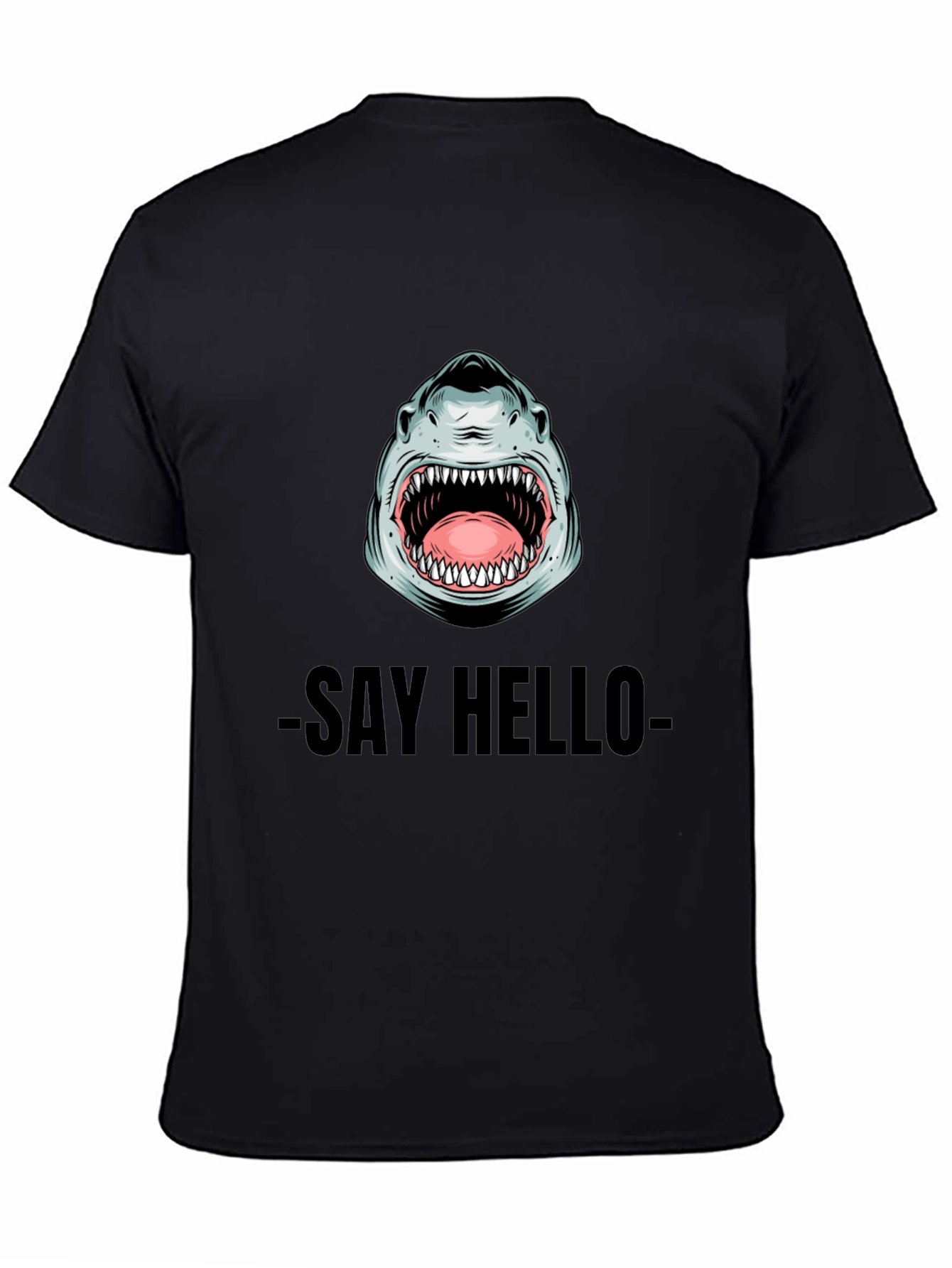 Shark Say Hello Graphic Tee - Black Cotton T-Shirt