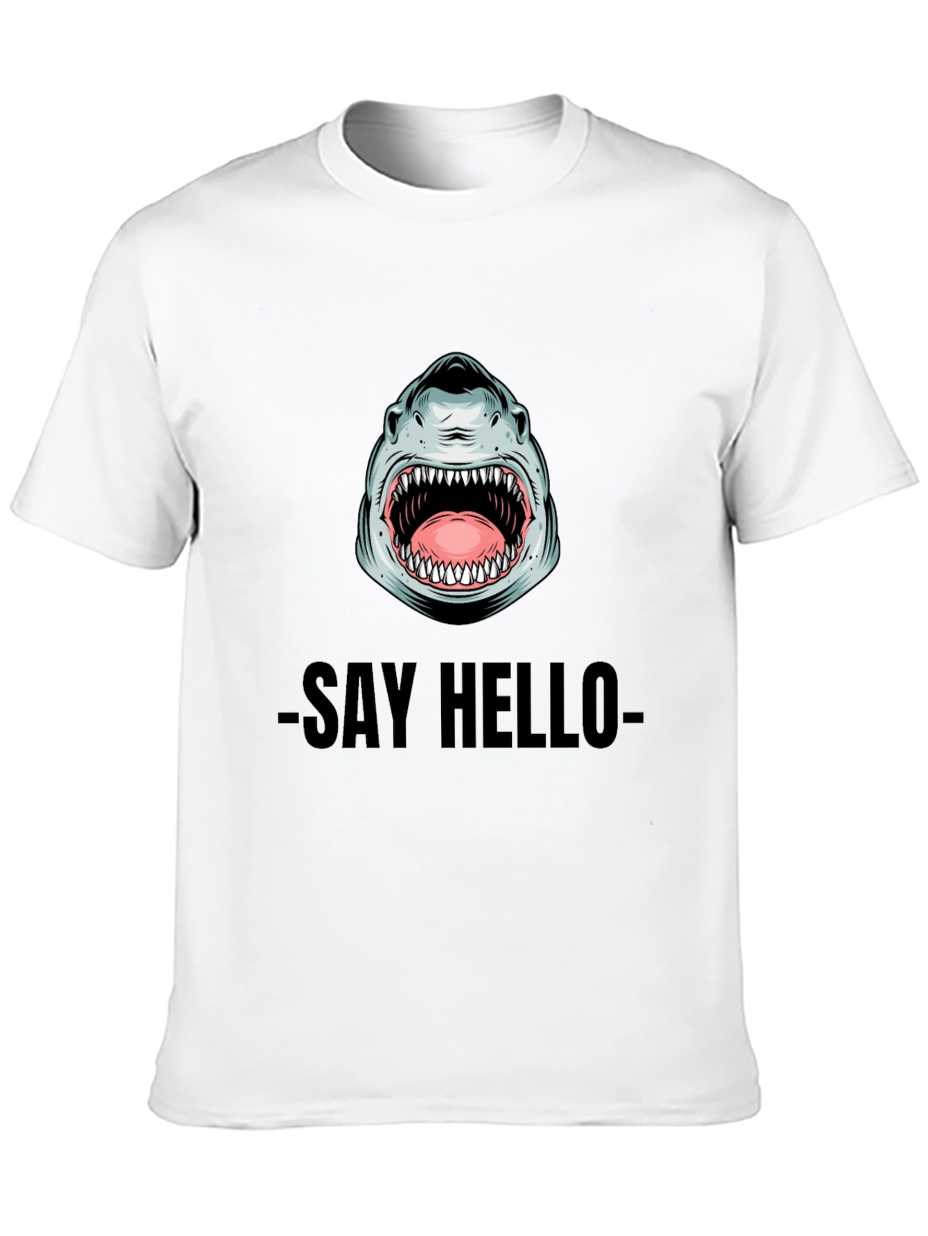 Shark Say Hello Graphic Tee - Black Cotton T-Shirt
