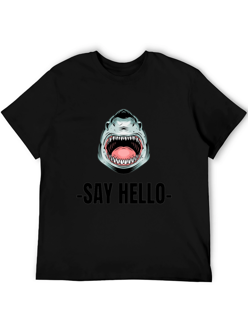 Shark Say Hello Graphic Tee - Black Cotton T-Shirt