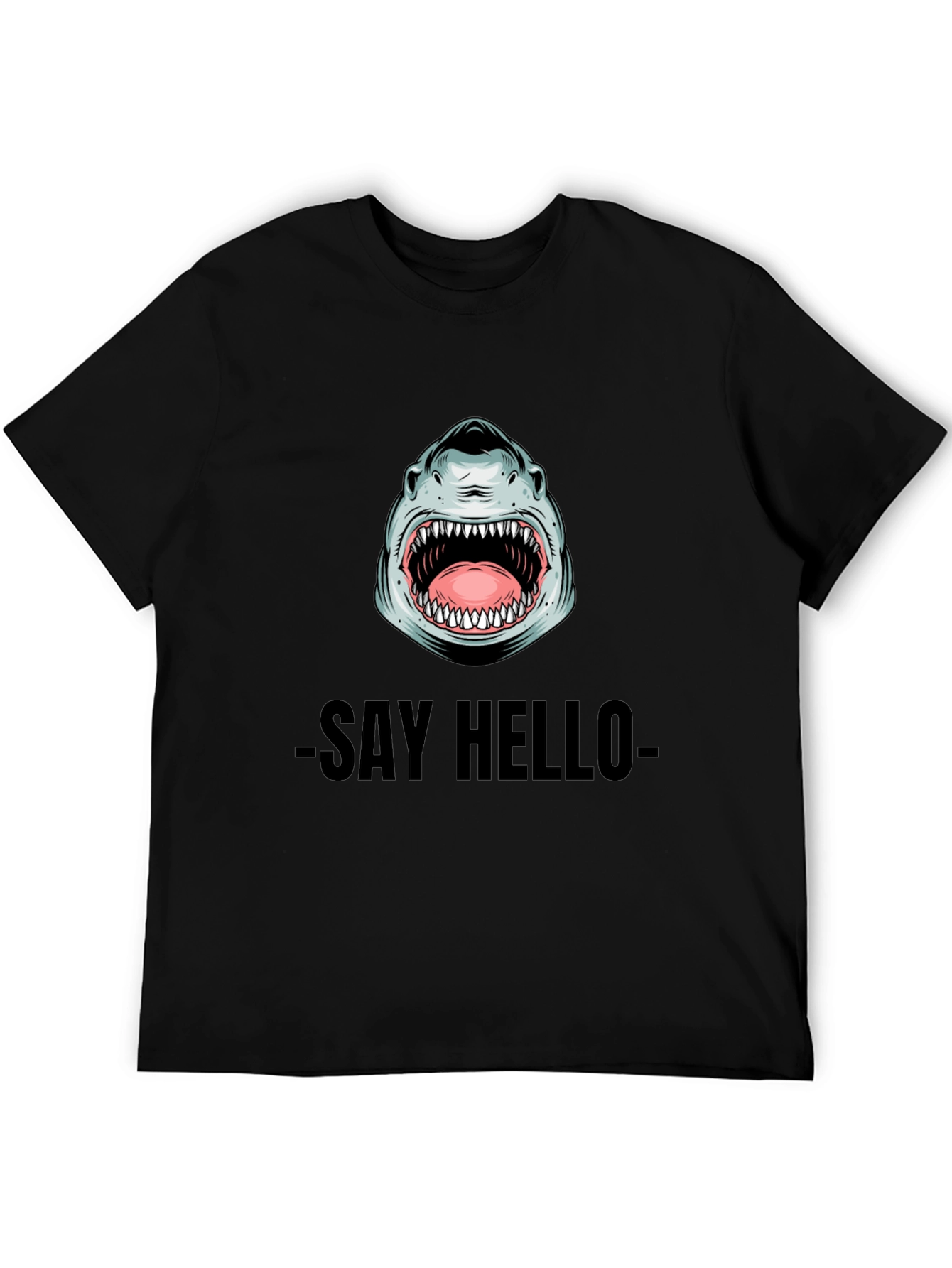 Shark Say Hello Graphic Tee - Black Cotton T-Shirt