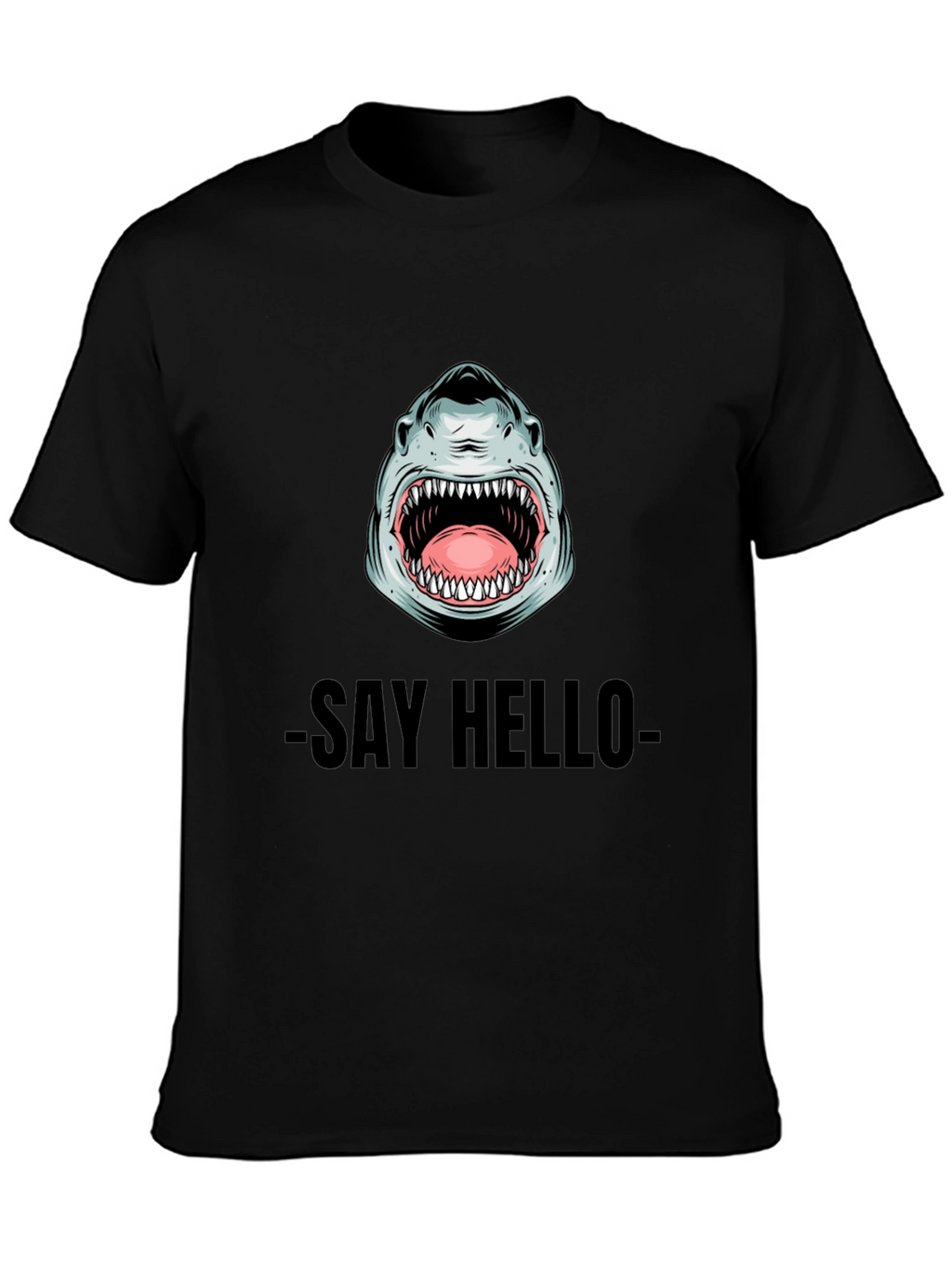 Shark Say Hello Graphic Tee - Black Cotton T-Shirt