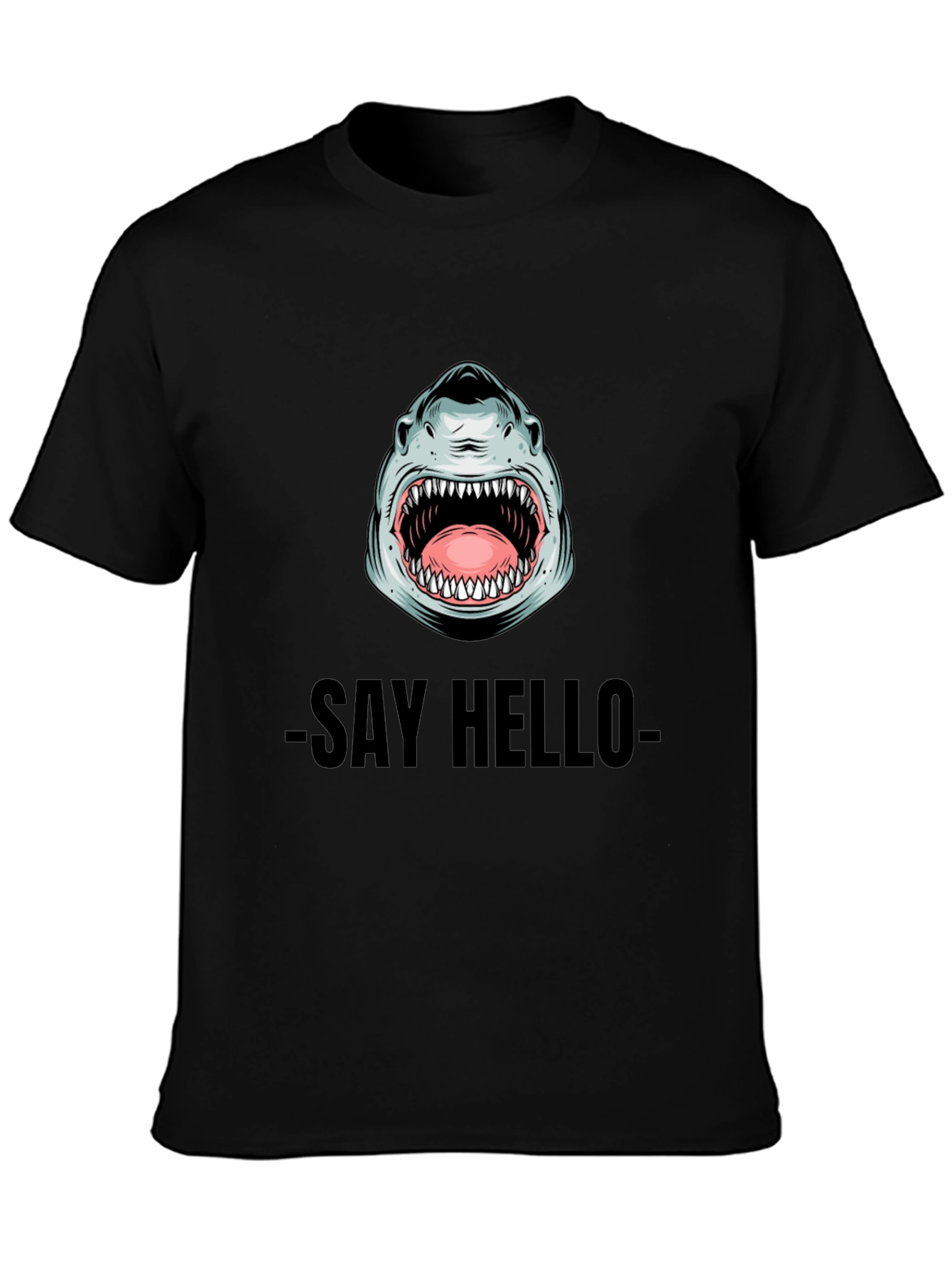 Shark Say Hello Graphic Tee - Black Cotton T-Shirt