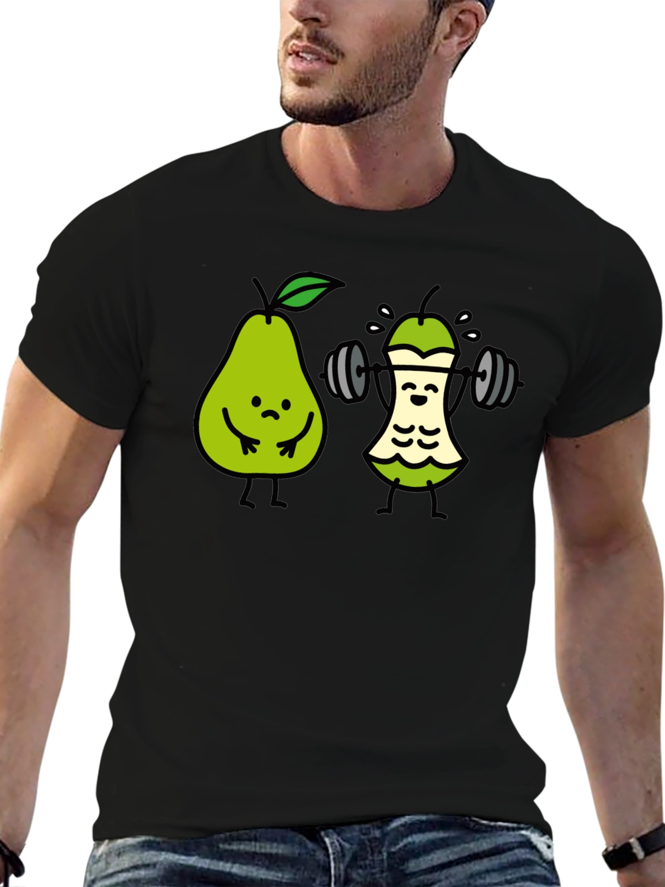 Funny Pear Workout T-Shirt - Black Cotton Tee