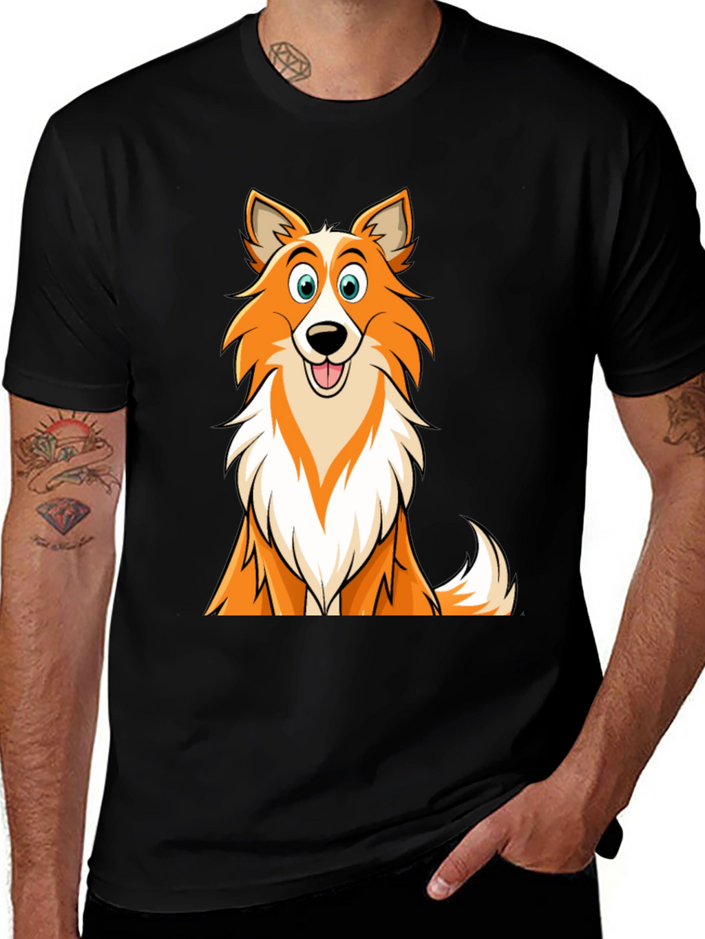 Cartoon Dog Graphic T-Shirt - Black Casual Wear