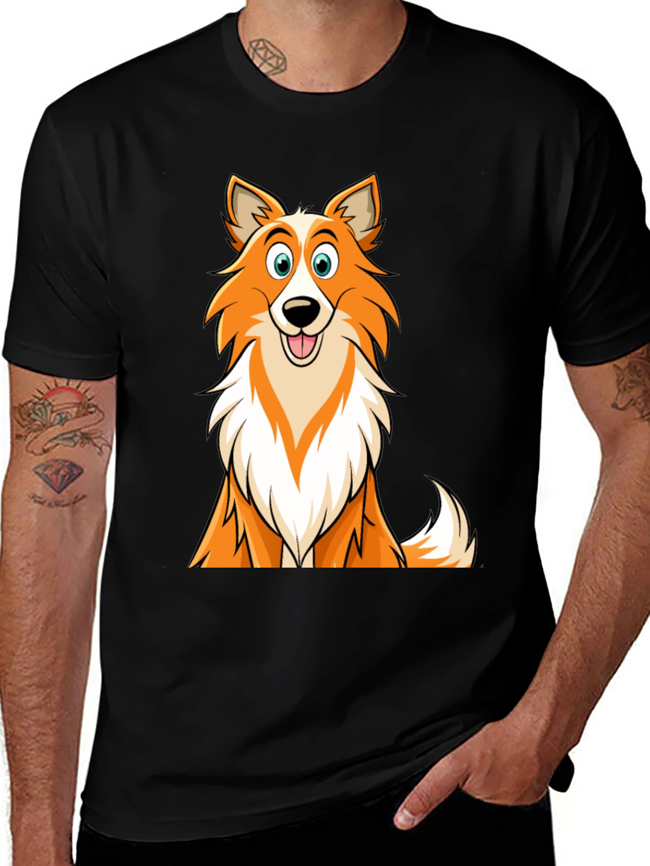 Cartoon Dog Graphic T-Shirt - Black Casual Wear