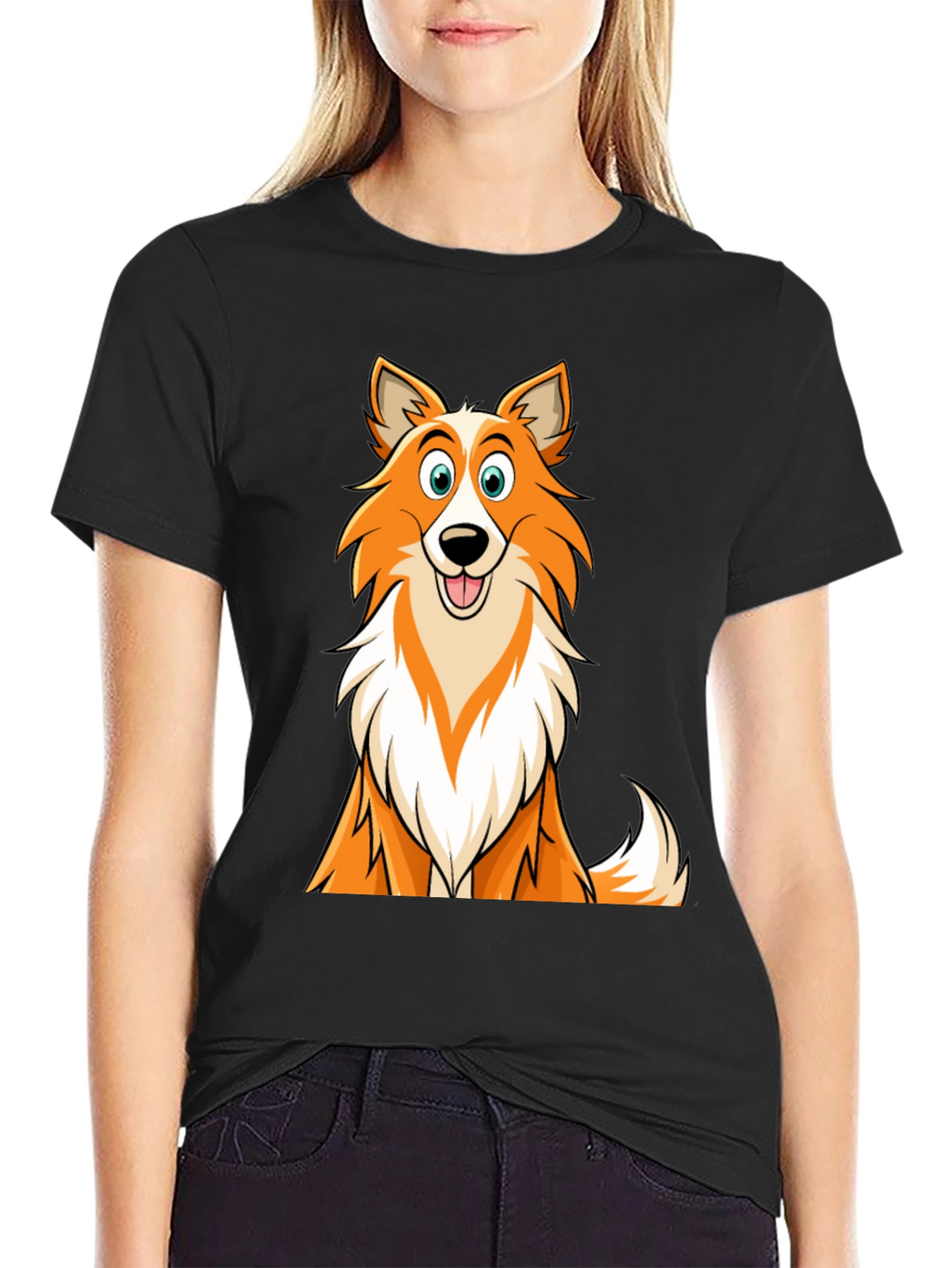 Cartoon Dog Graphic T-Shirt - Black Casual Wear