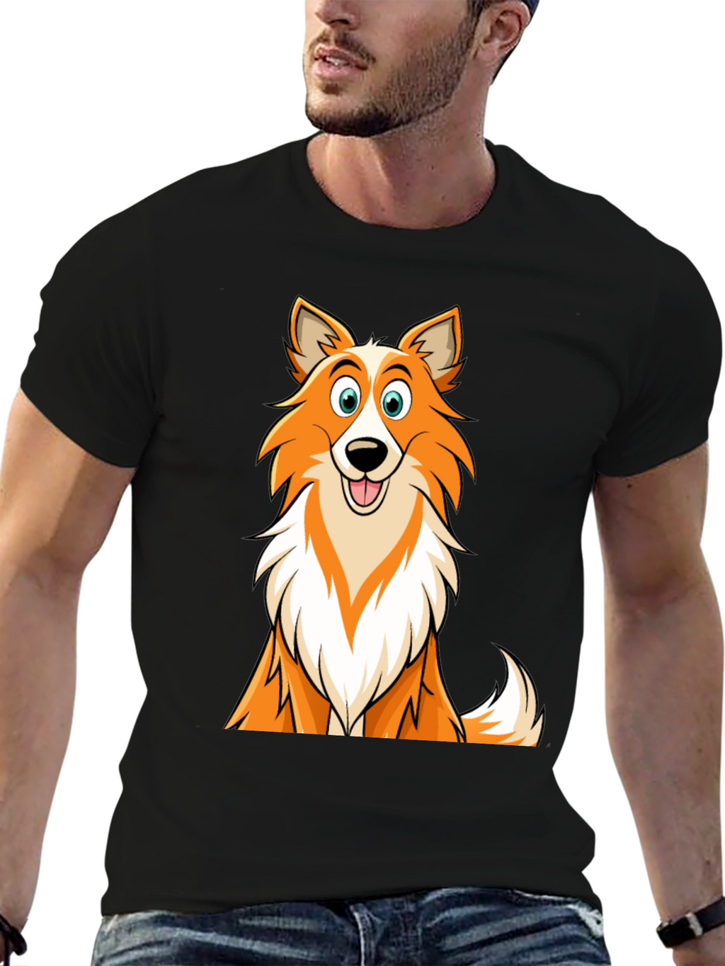 Cartoon Dog Graphic T-Shirt - Black Casual Wear