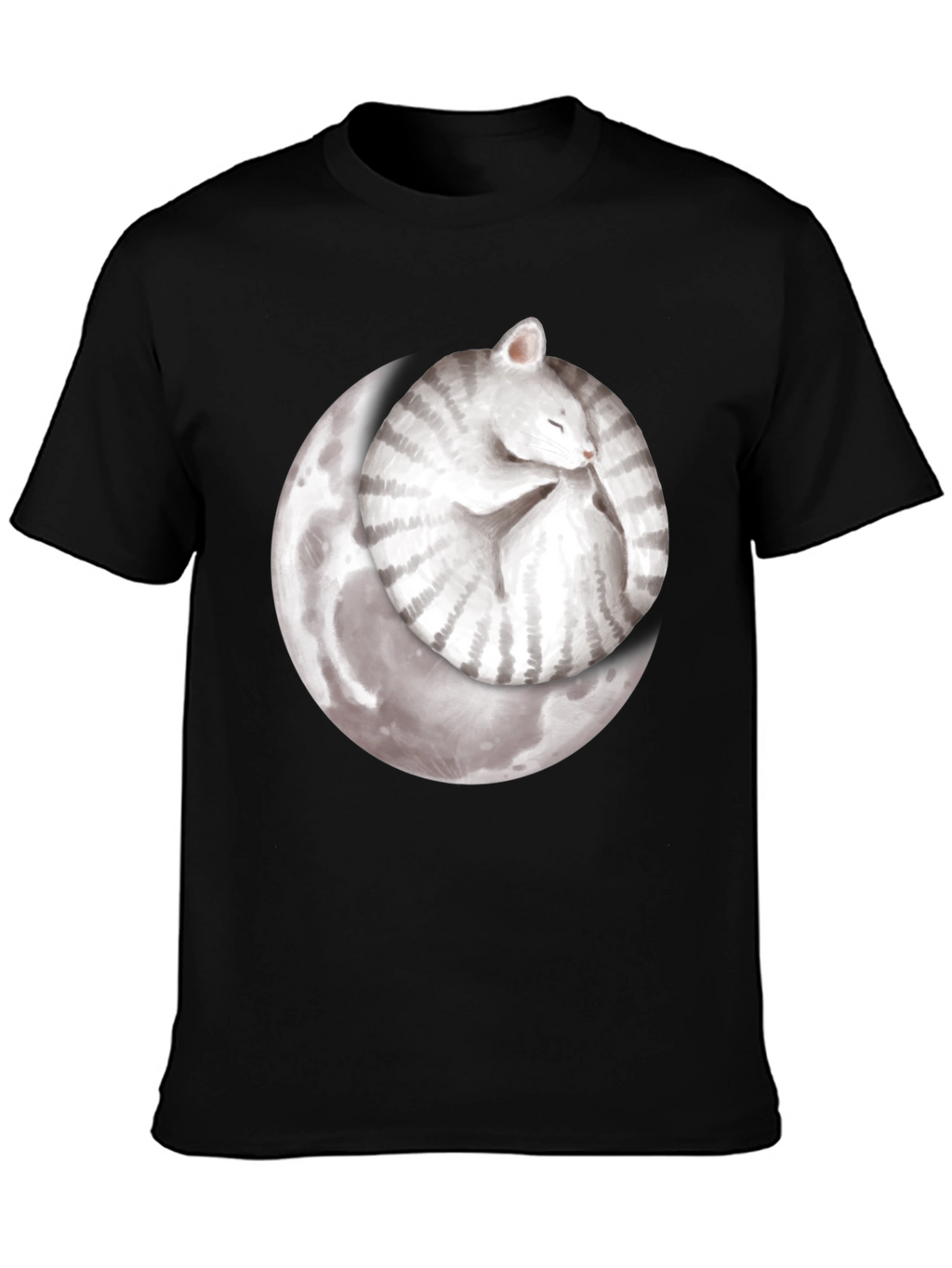 Moon Cat Black T-Shirt - Sleepy Celestial Kitten Tee