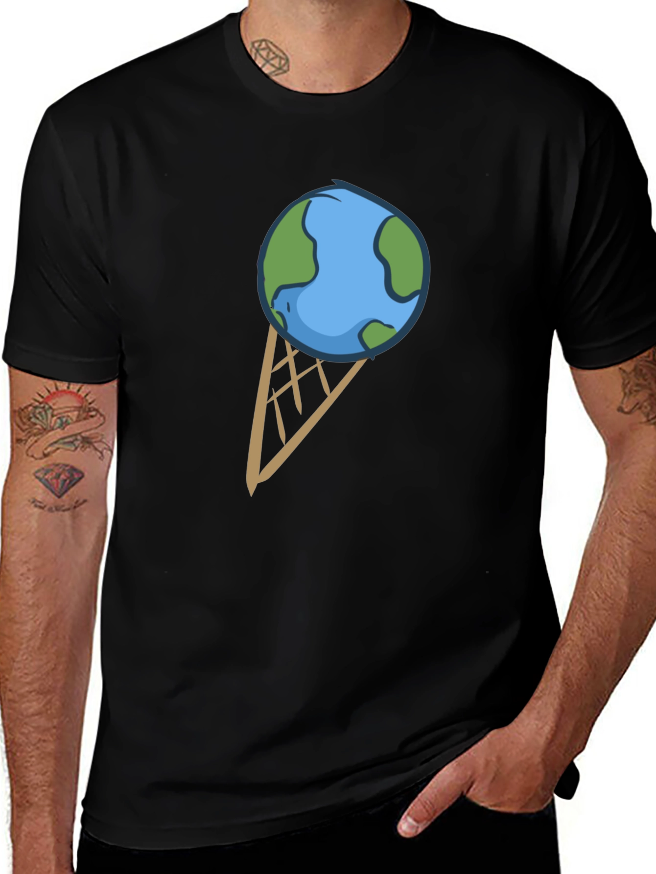 Earth Ice Cream Cone Graphic T-Shirt