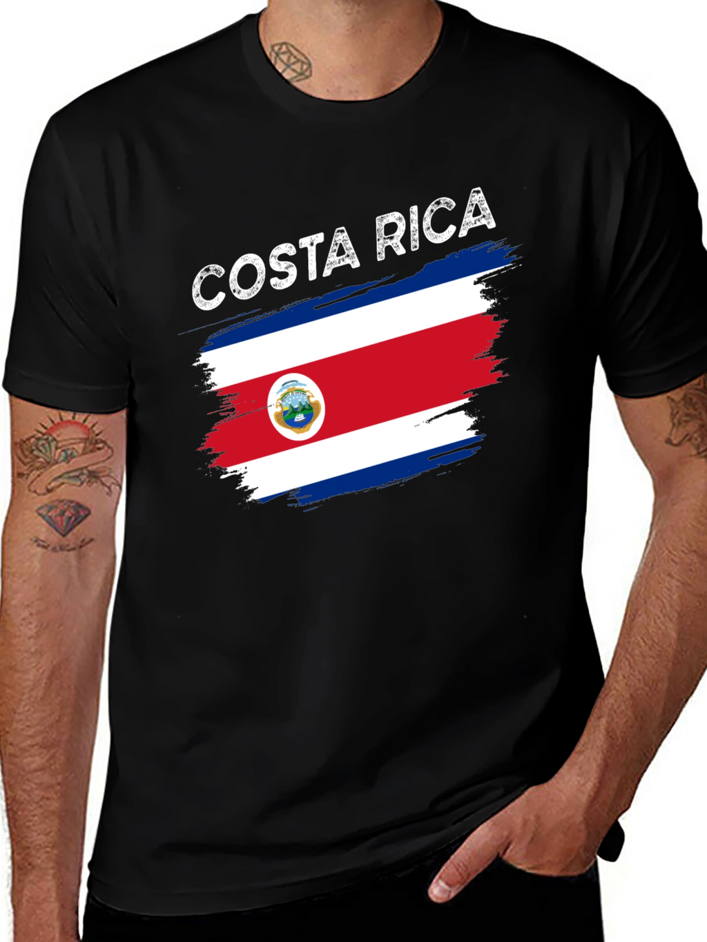 Costa Rica Flag Graphic Tee - Black T-Shirt