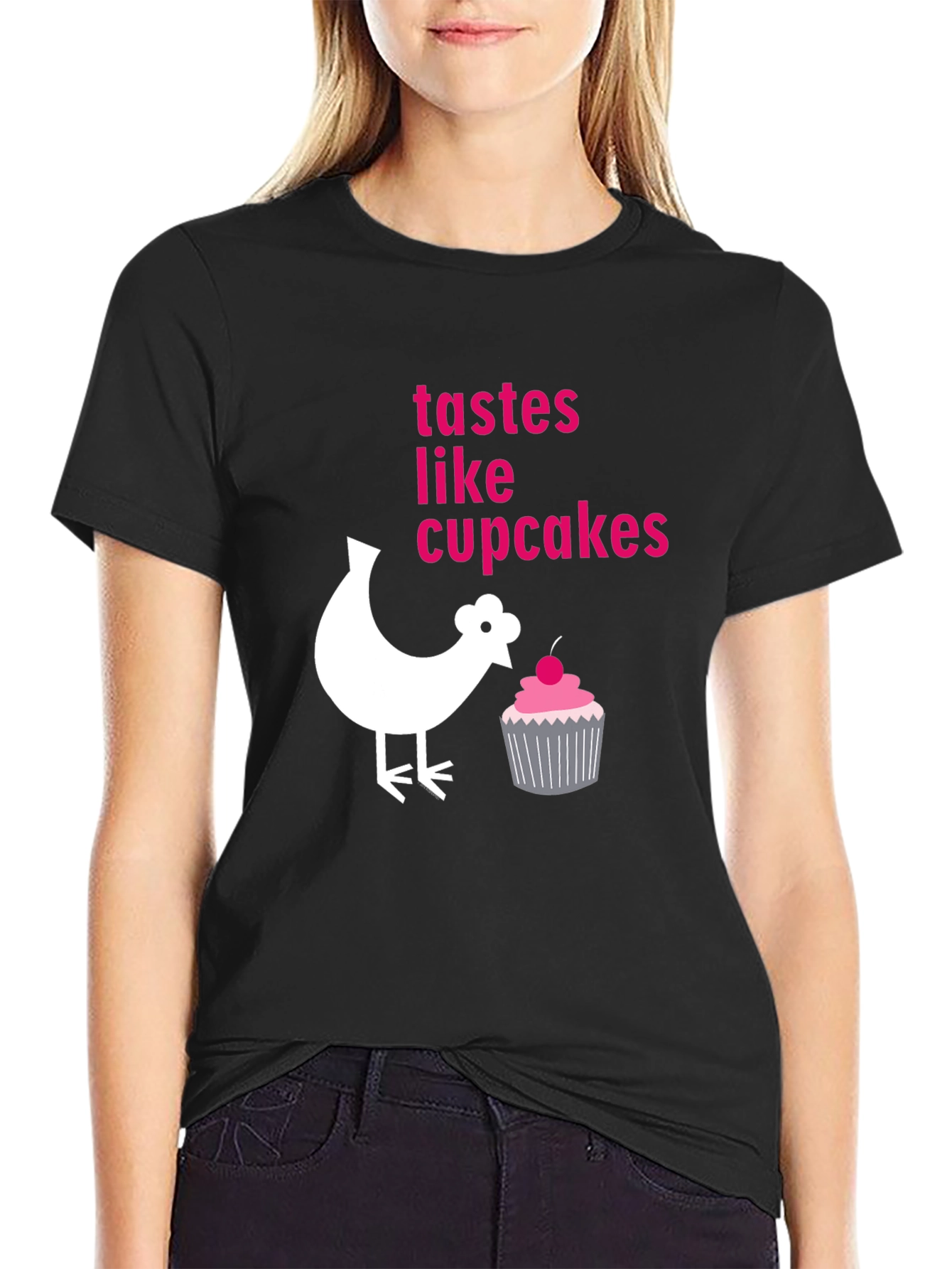Funny Chicken & Cupcake Graphic T-Shirt