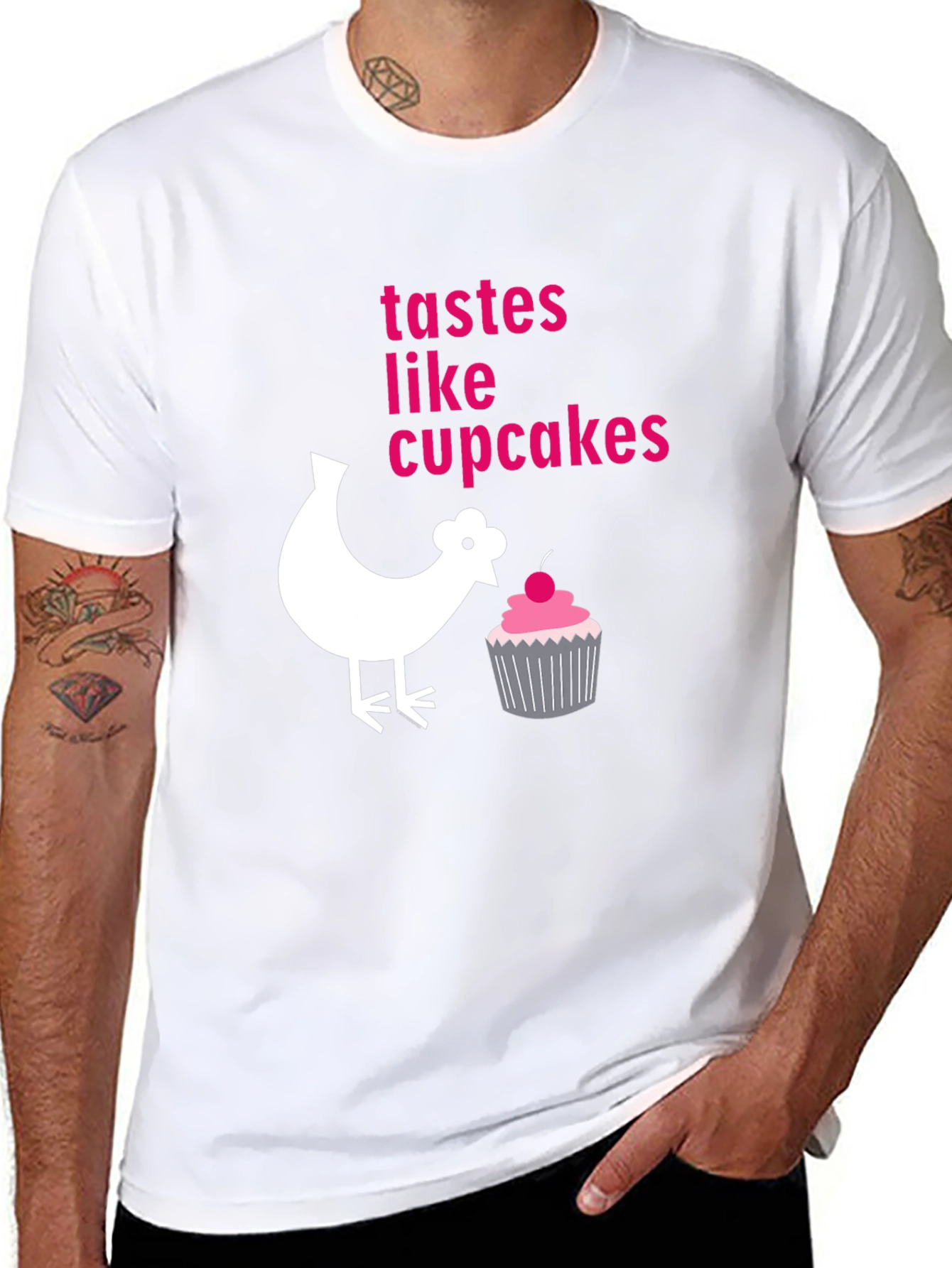 Funny Chicken & Cupcake Graphic T-Shirt