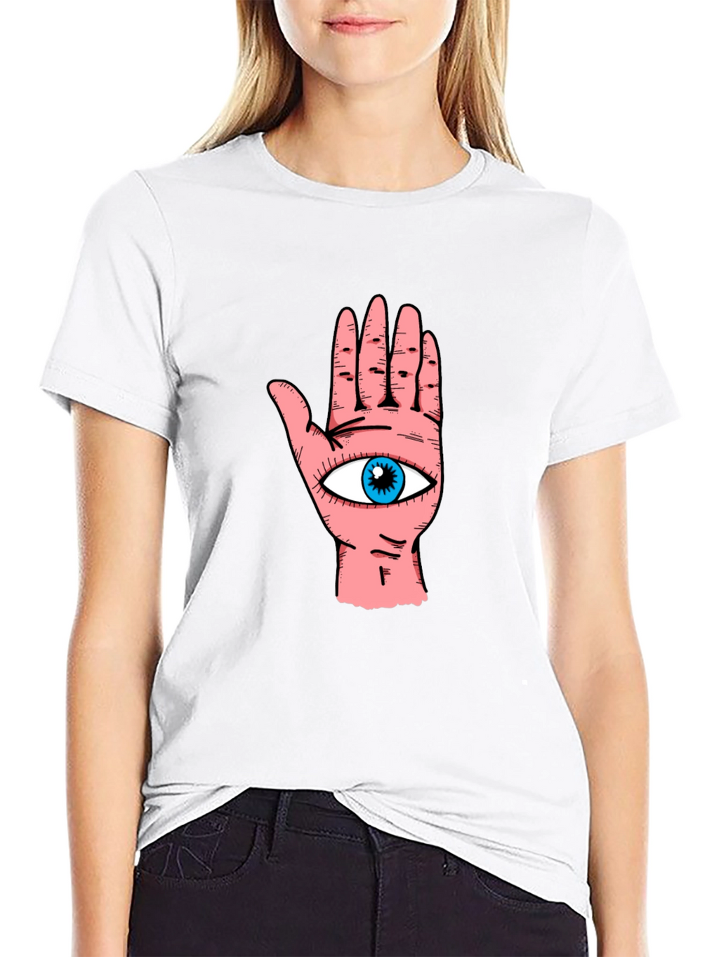 Eye Hand Graphic Print Black T-Shirt