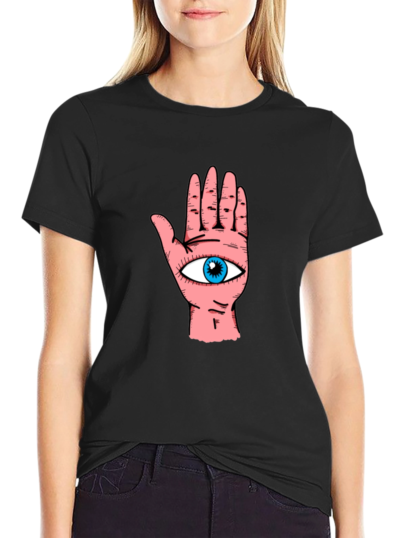 Eye Hand Graphic Print Black T-Shirt