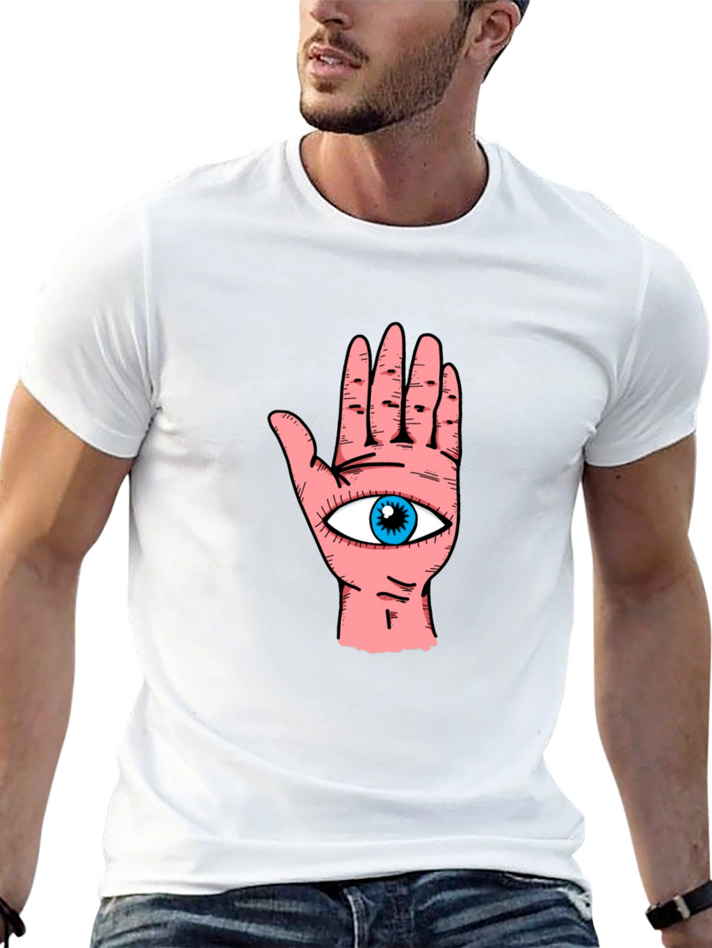Eye Hand Graphic Print Black T-Shirt