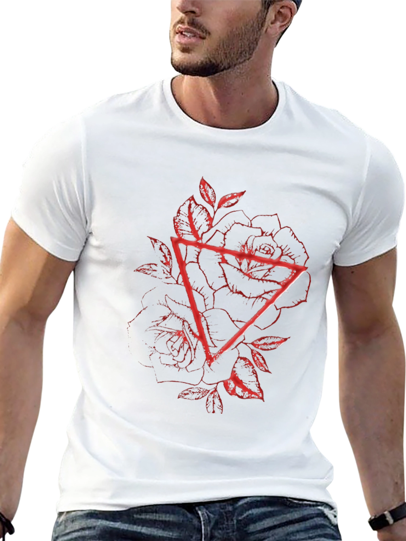 Geometric Rose Graphic Tee - Black Cotton Blend
