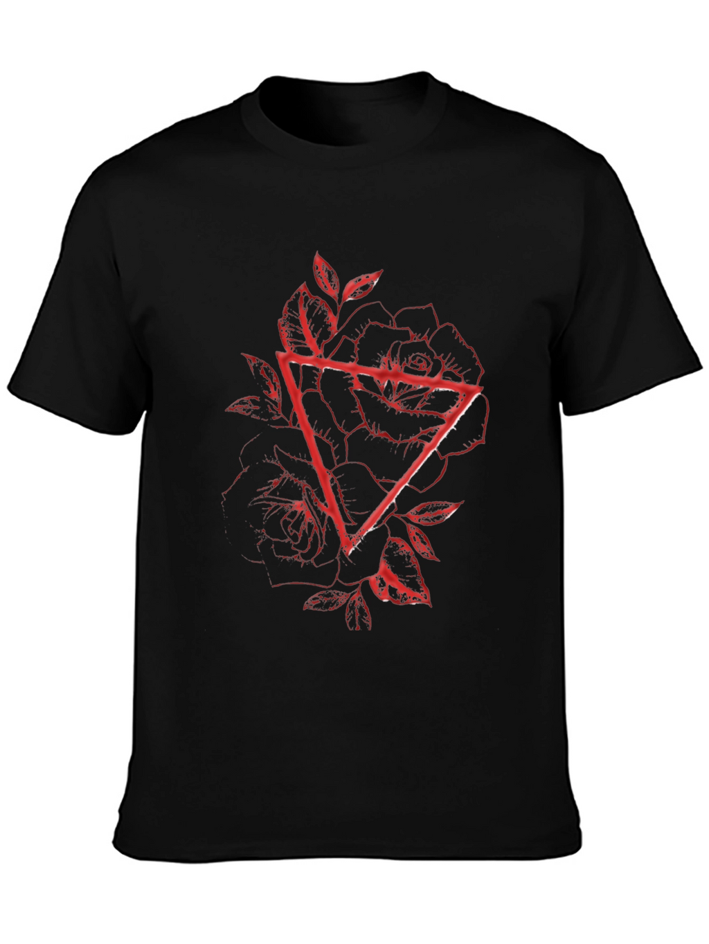Geometric Rose Graphic Tee - Black Cotton Blend