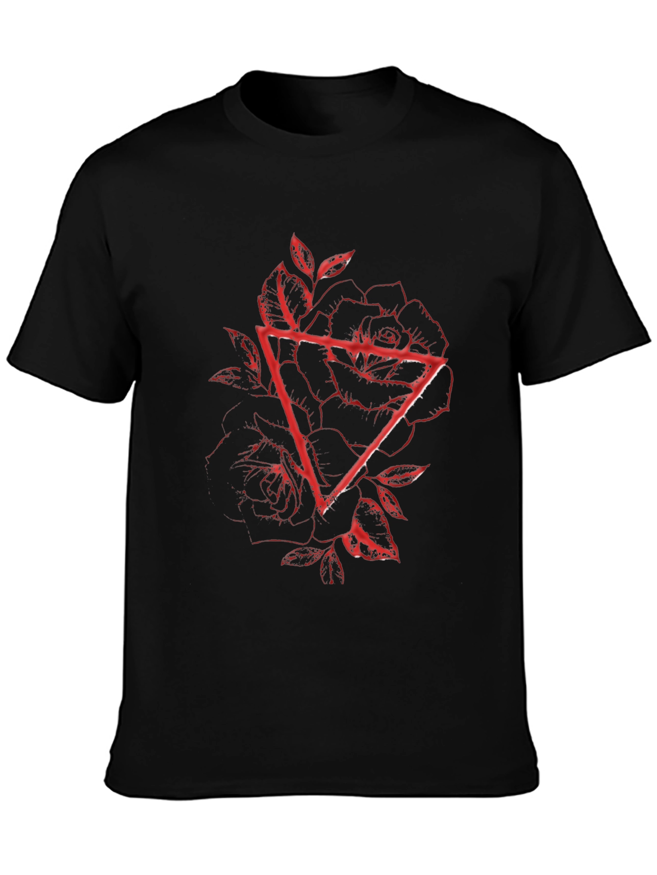 Geometric Rose Graphic Tee - Black Cotton Blend