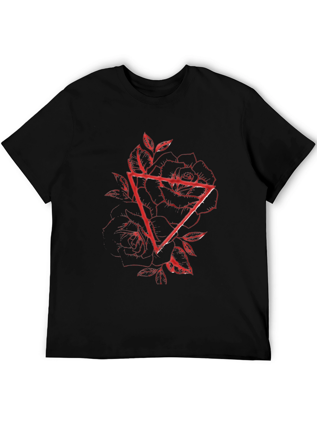 Geometric Rose Graphic Tee - Black Cotton Blend