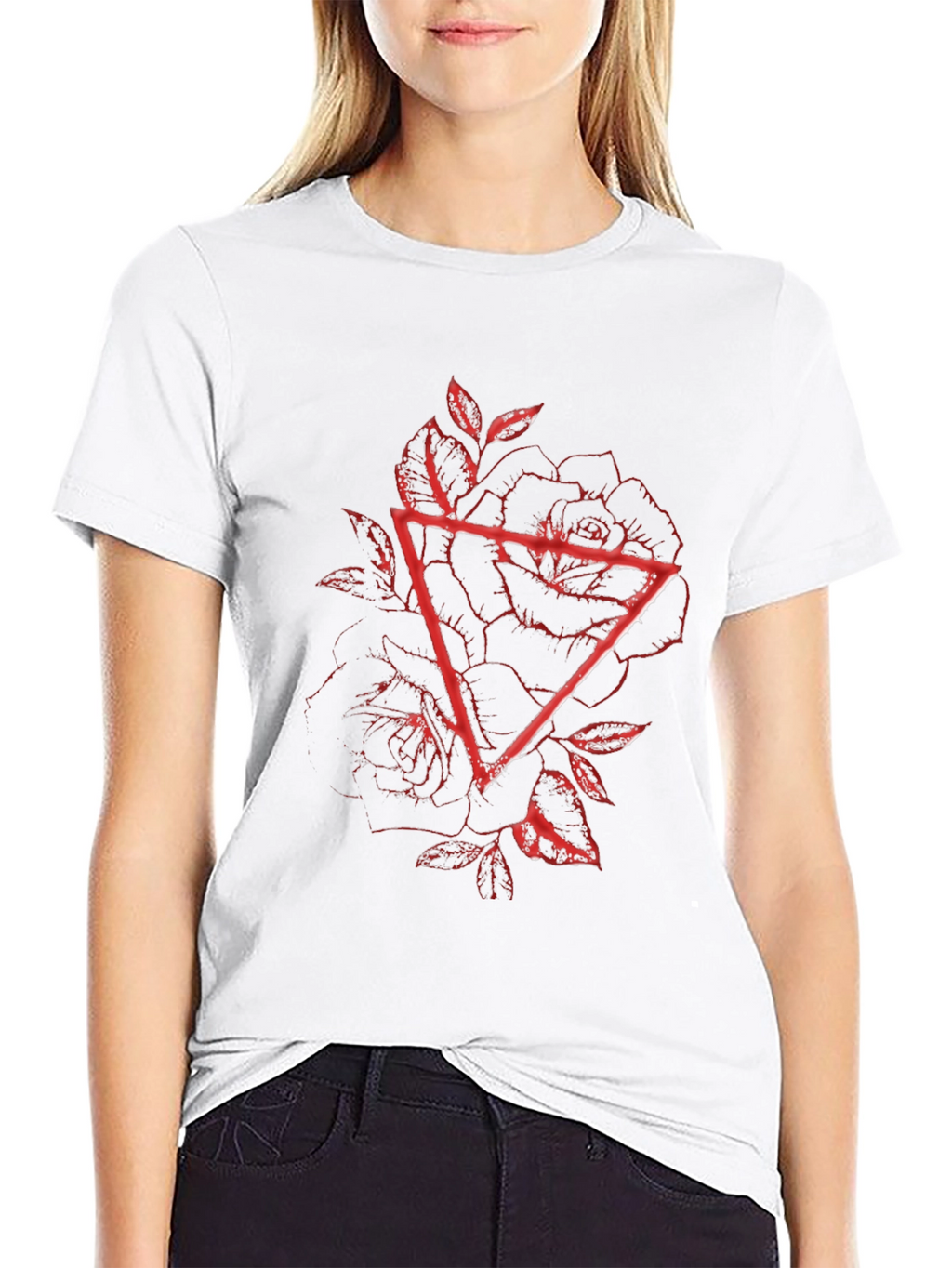 Geometric Rose Graphic Tee - Black Cotton Blend