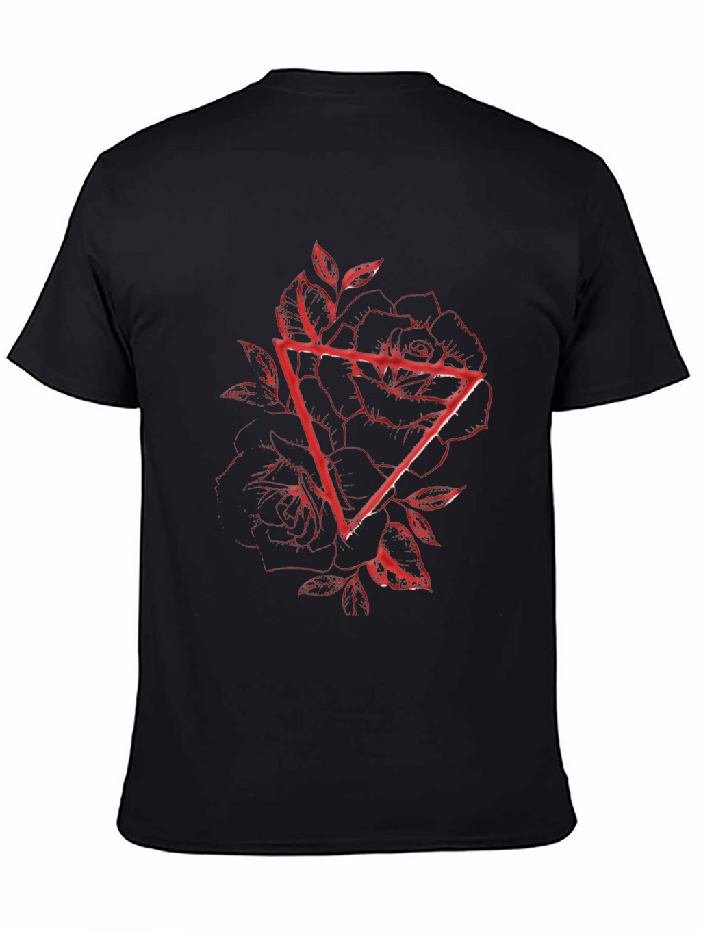 Geometric Rose Graphic Tee - Black Cotton Blend