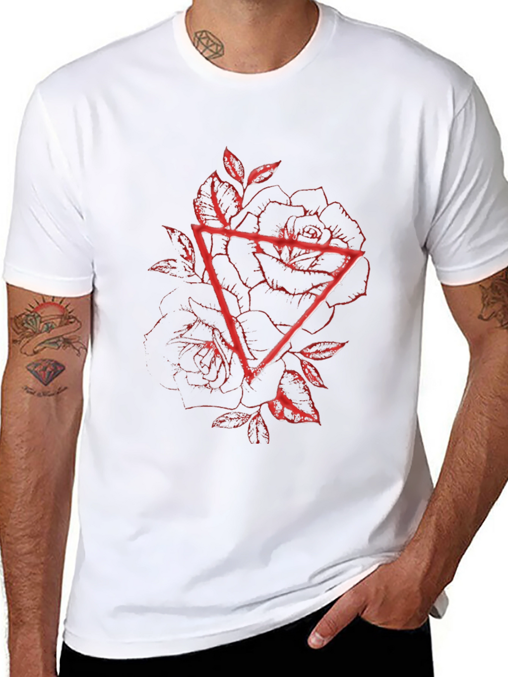 Geometric Rose Graphic Tee - Black Cotton Blend