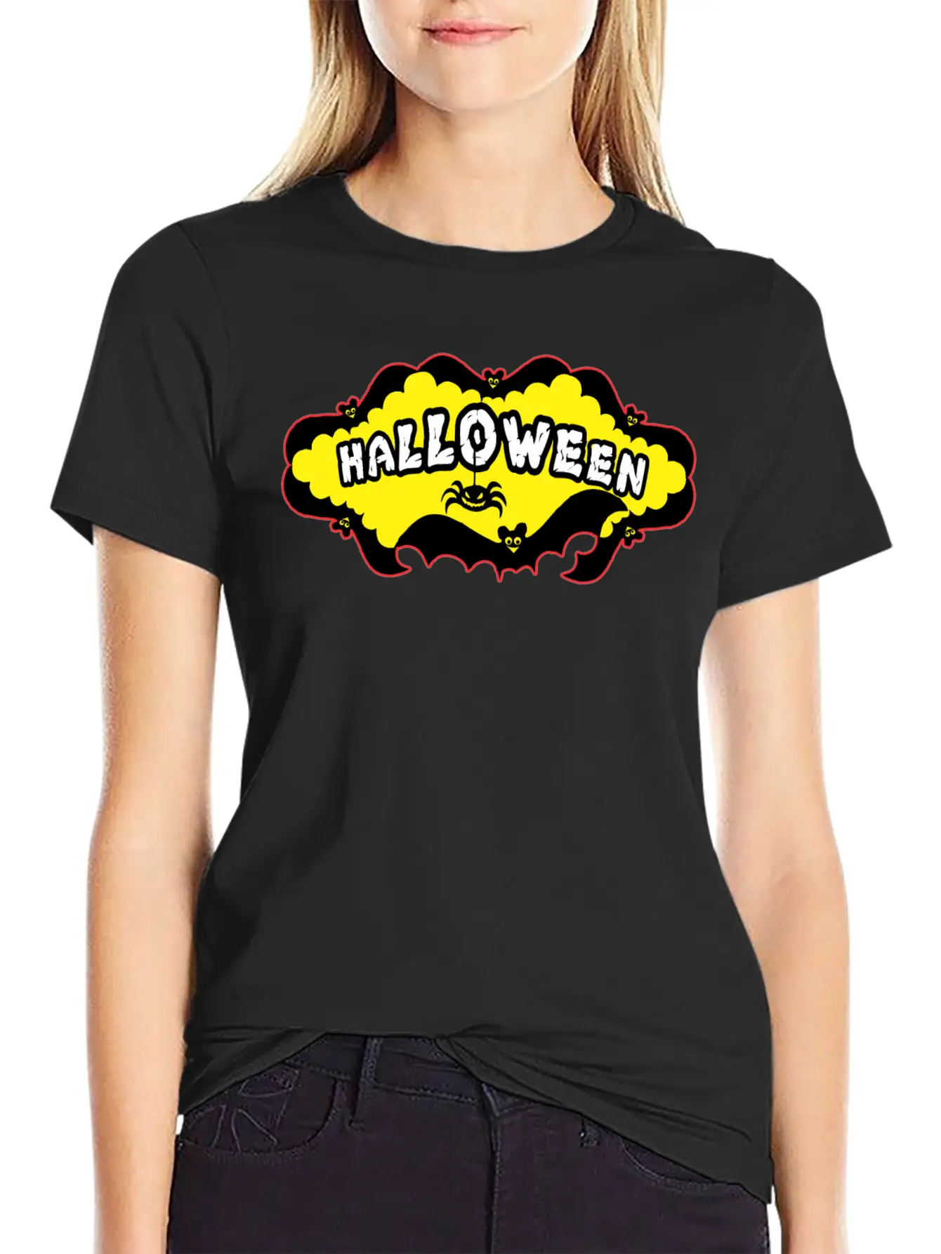 Halloween Bats And A Spider Relaxed Everyday Tee – Lightweight And Durable Cotton
