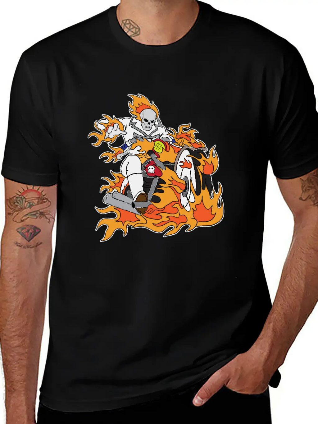 Halloween Ghostrider Motorbike Fire Skeleton Breathable Graphic T-Shirt – Perfect For Casual Days