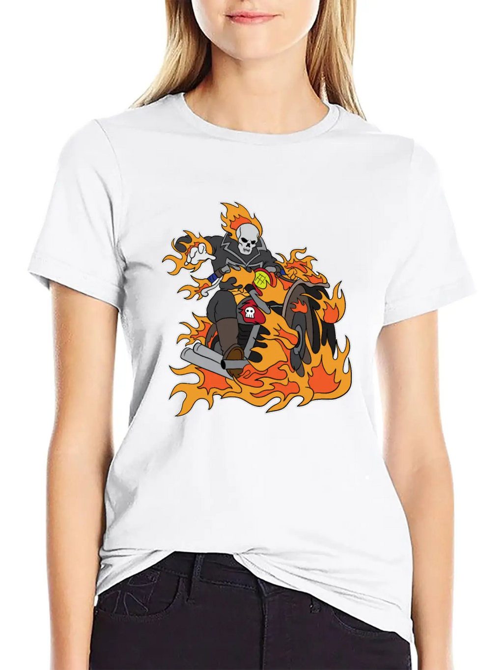 Halloween Ghostrider Motorbike Fire Skeleton Breathable Graphic T-Shirt – Perfect For Casual Days