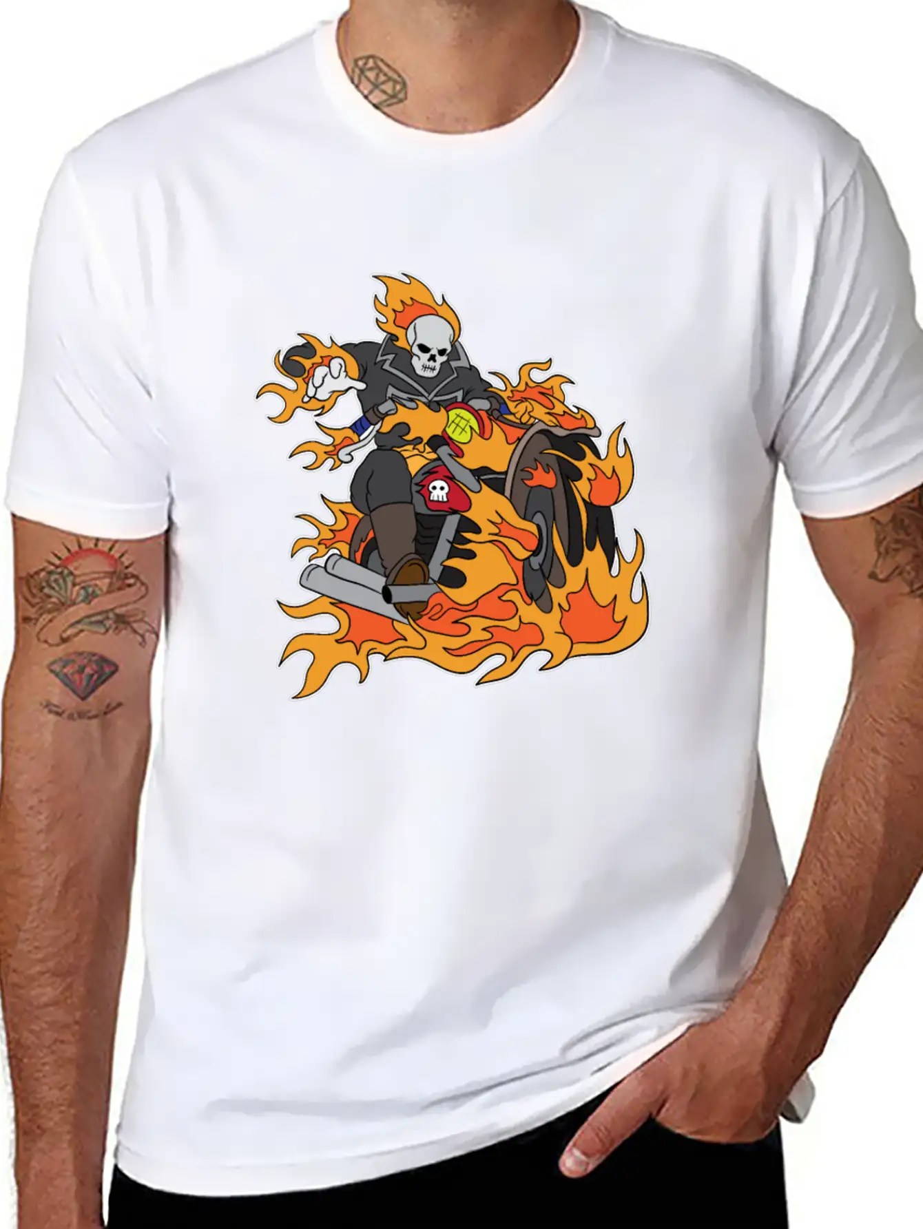 Halloween Ghostrider Motorbike Fire Skeleton Breathable Graphic T-Shirt – Perfect For Casual Days