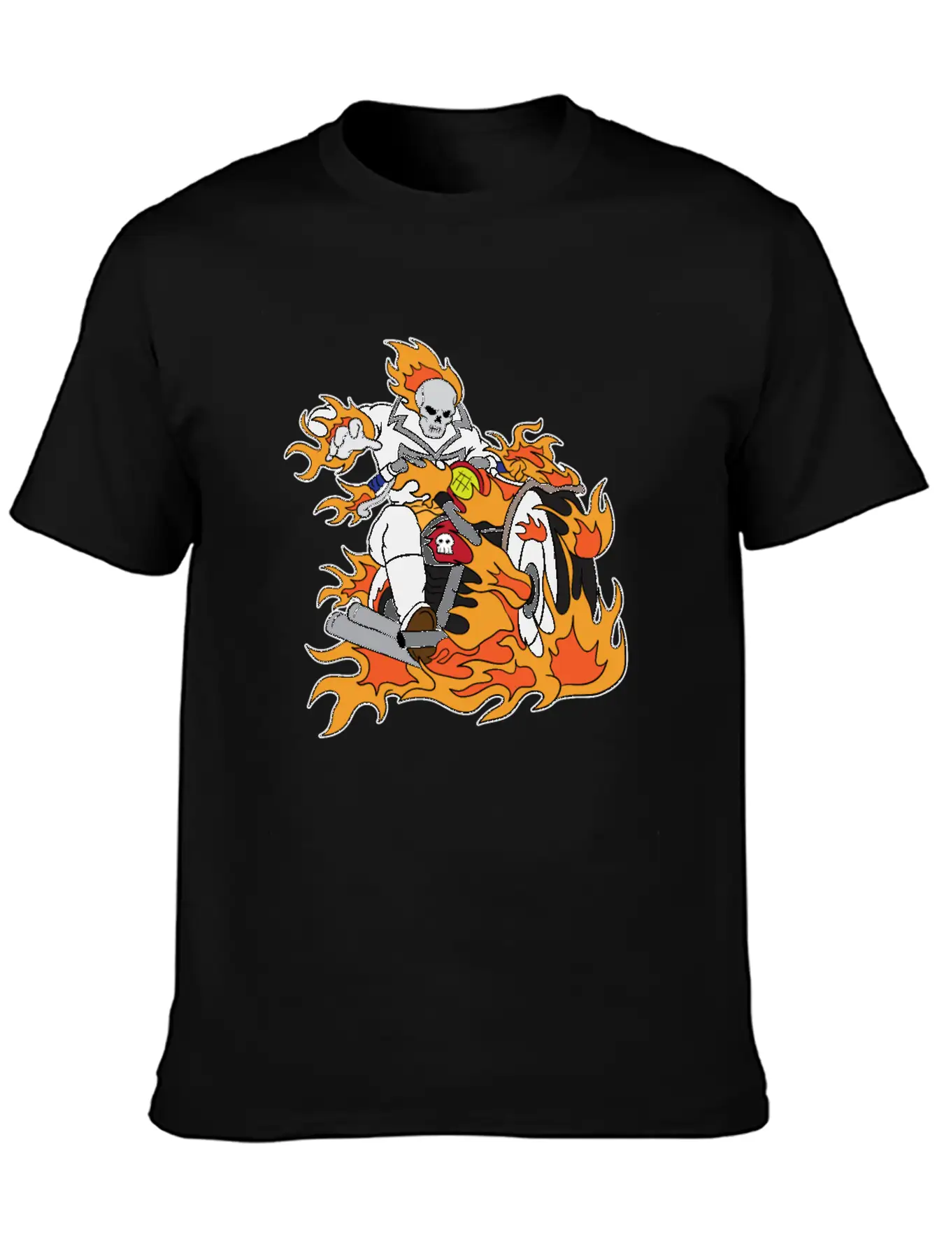 Halloween Ghostrider Motorbike Fire Skeleton Breathable Graphic T-Shirt – Perfect For Casual Days