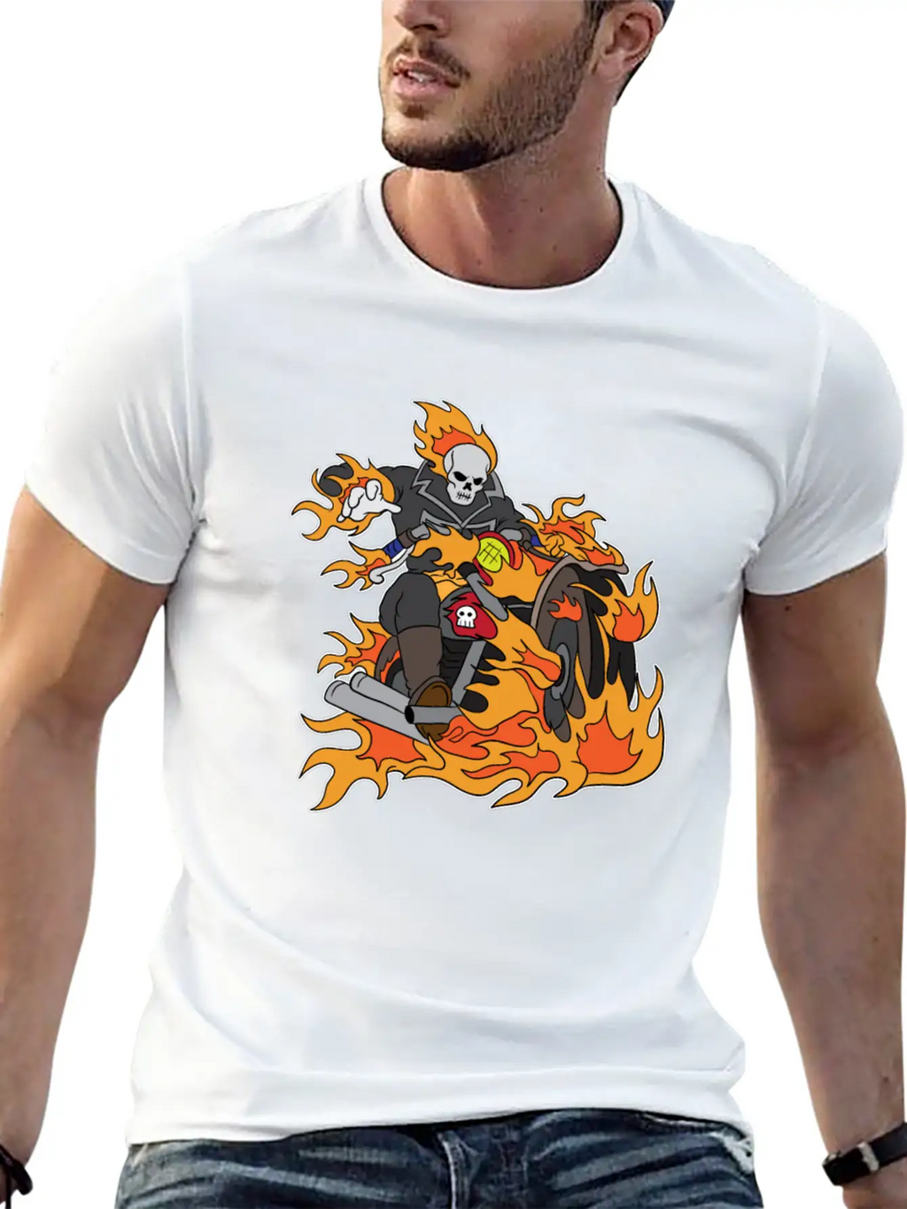 Halloween Ghostrider Motorbike Fire Skeleton Breathable Graphic T-Shirt – Perfect For Casual Days