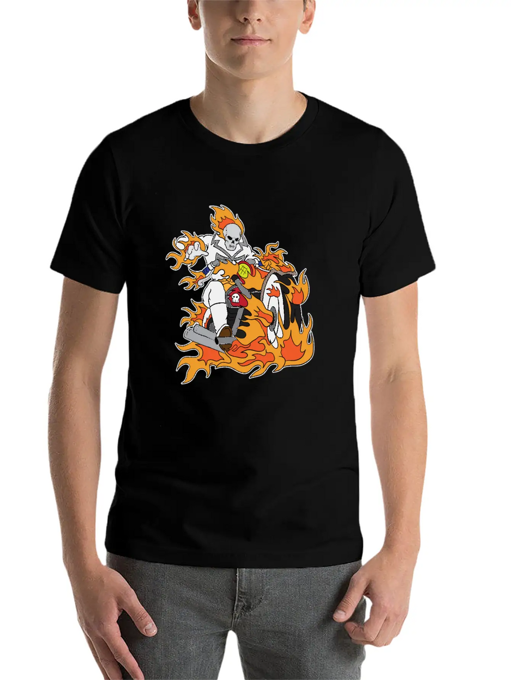 Halloween Ghostrider Motorbike Fire Skeleton Breathable Graphic T-Shirt – Perfect For Casual Days