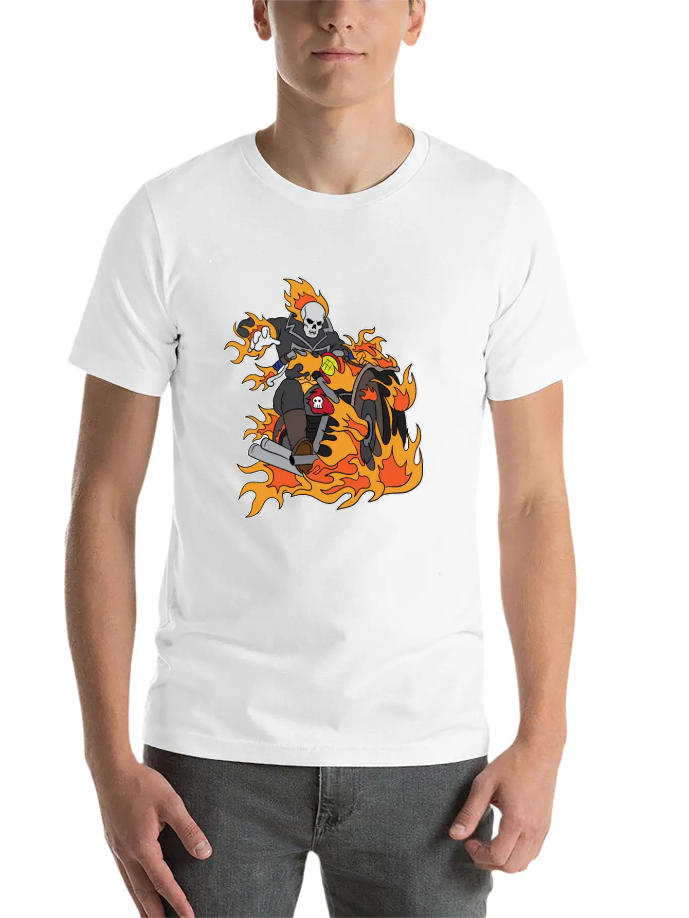 Halloween Ghostrider Motorbike Fire Skeleton Breathable Graphic T-Shirt – Perfect For Casual Days