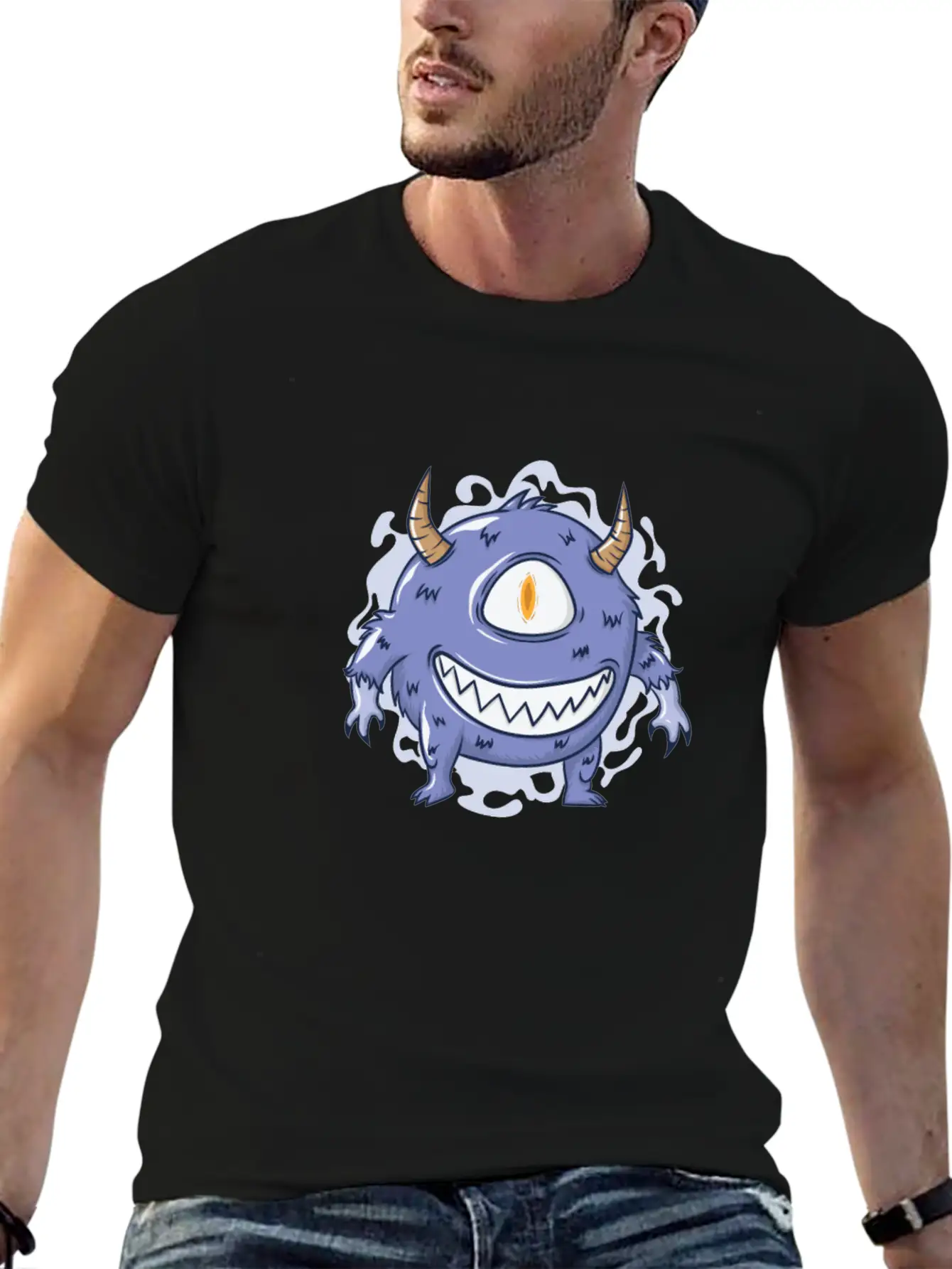 Halloween Hairy Monster With One Eye Basic Graphic T-Shirt – Daily Comfort In Soft Cotton