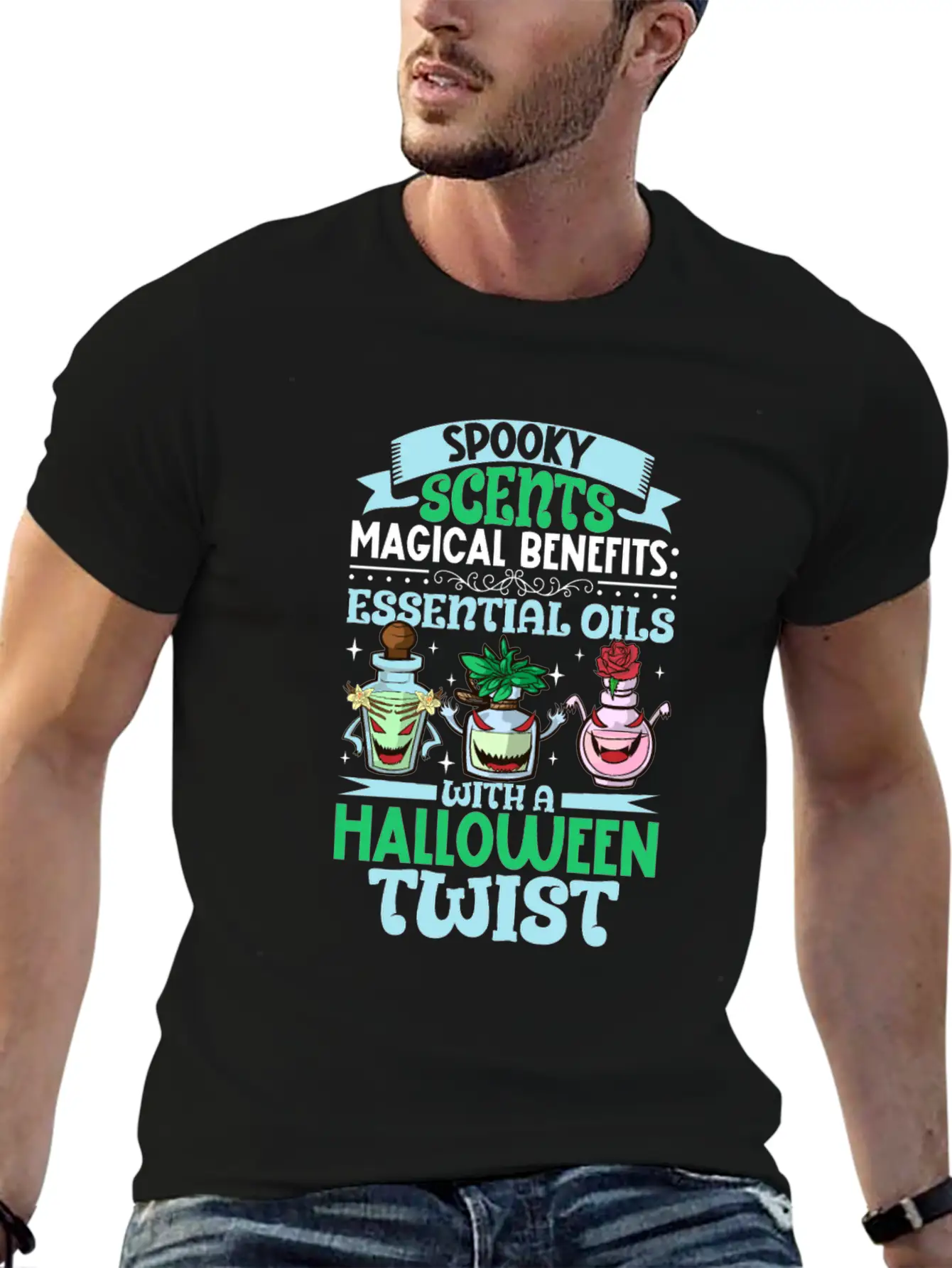 Halloween Horror Essential Oils Autumn Essential Breathable Graphic T-Shirt – Perfect For Casual Days