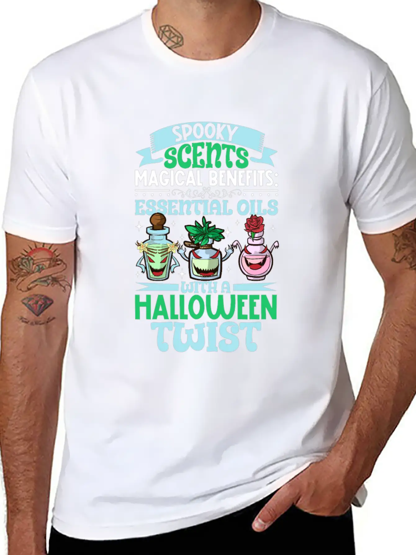 Halloween Horror Essential Oils Autumn Essential Breathable Graphic T-Shirt – Perfect For Casual Days