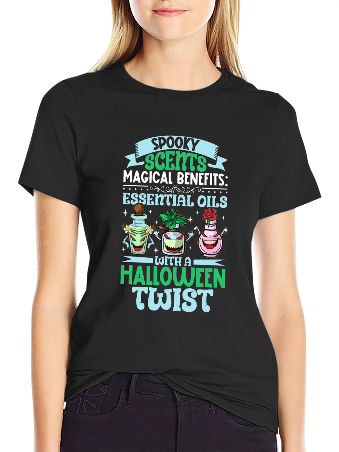 Halloween Horror Essential Oils Autumn Essential Breathable Graphic T-Shirt – Perfect For Casual Days