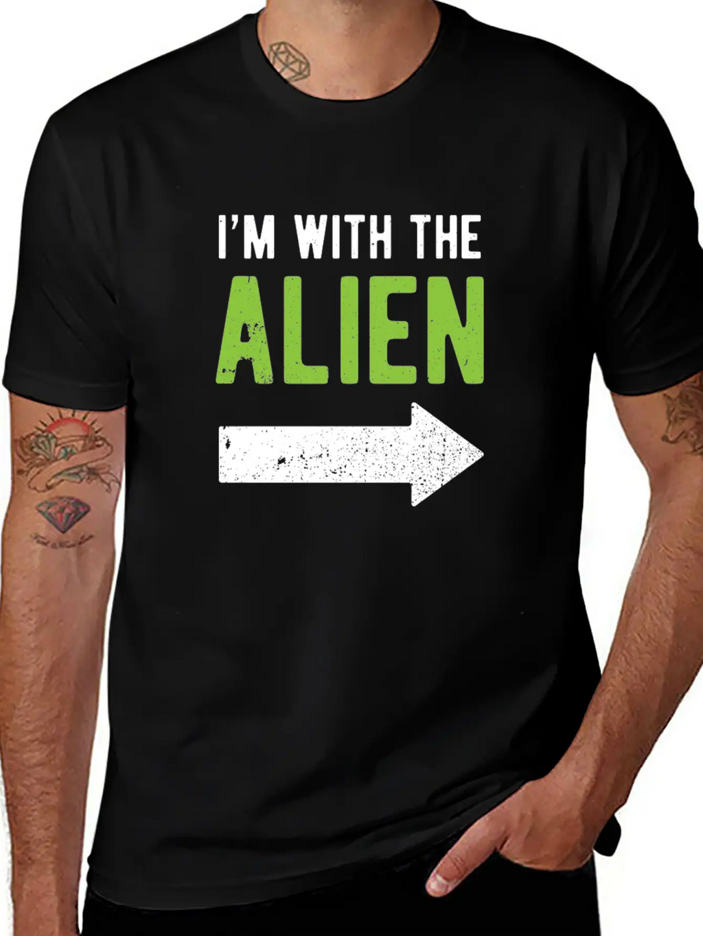 Halloween I'm With The Alien Funny Matching Part 1 Basic Graphic T-Shirt – Daily Comfort In Soft Cotton