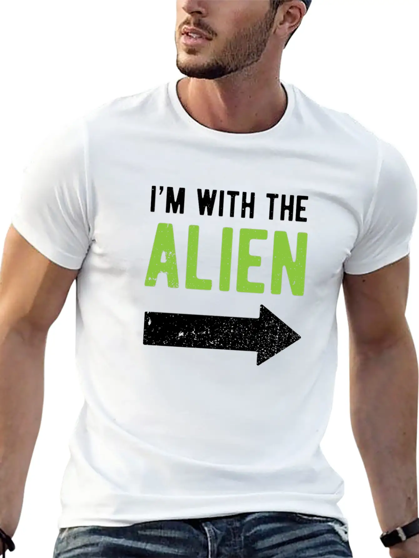 Halloween I'm With The Alien Funny Matching Part 1 Basic Graphic T-Shirt – Daily Comfort In Soft Cotton
