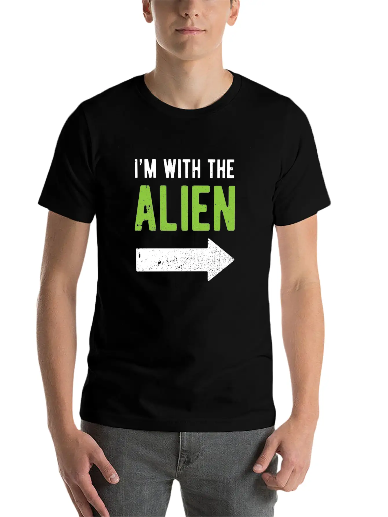 Halloween I'm With The Alien Funny Matching Part 1 Basic Graphic T-Shirt – Daily Comfort In Soft Cotton