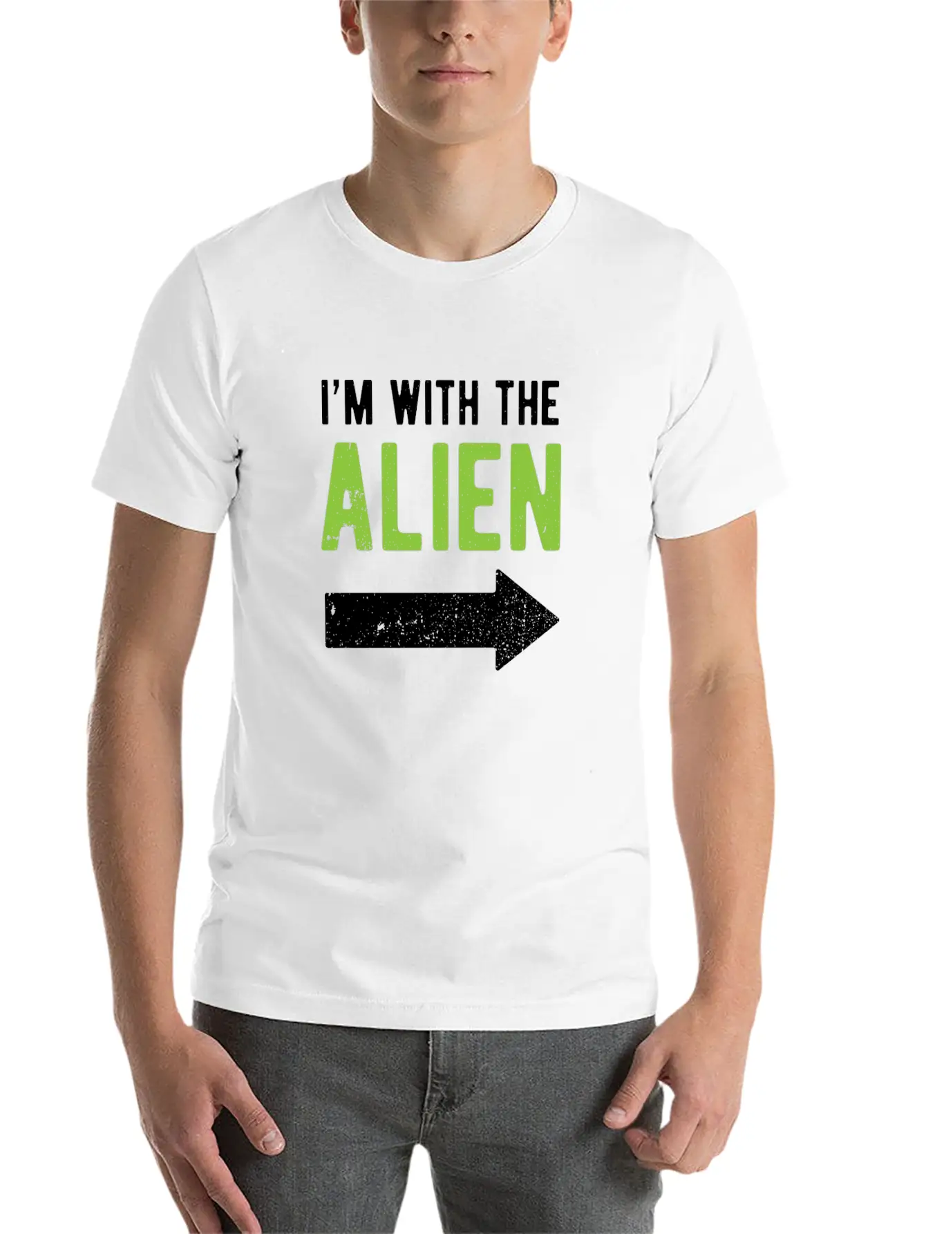 Halloween I'm With The Alien Funny Matching Part 1 Basic Graphic T-Shirt – Daily Comfort In Soft Cotton