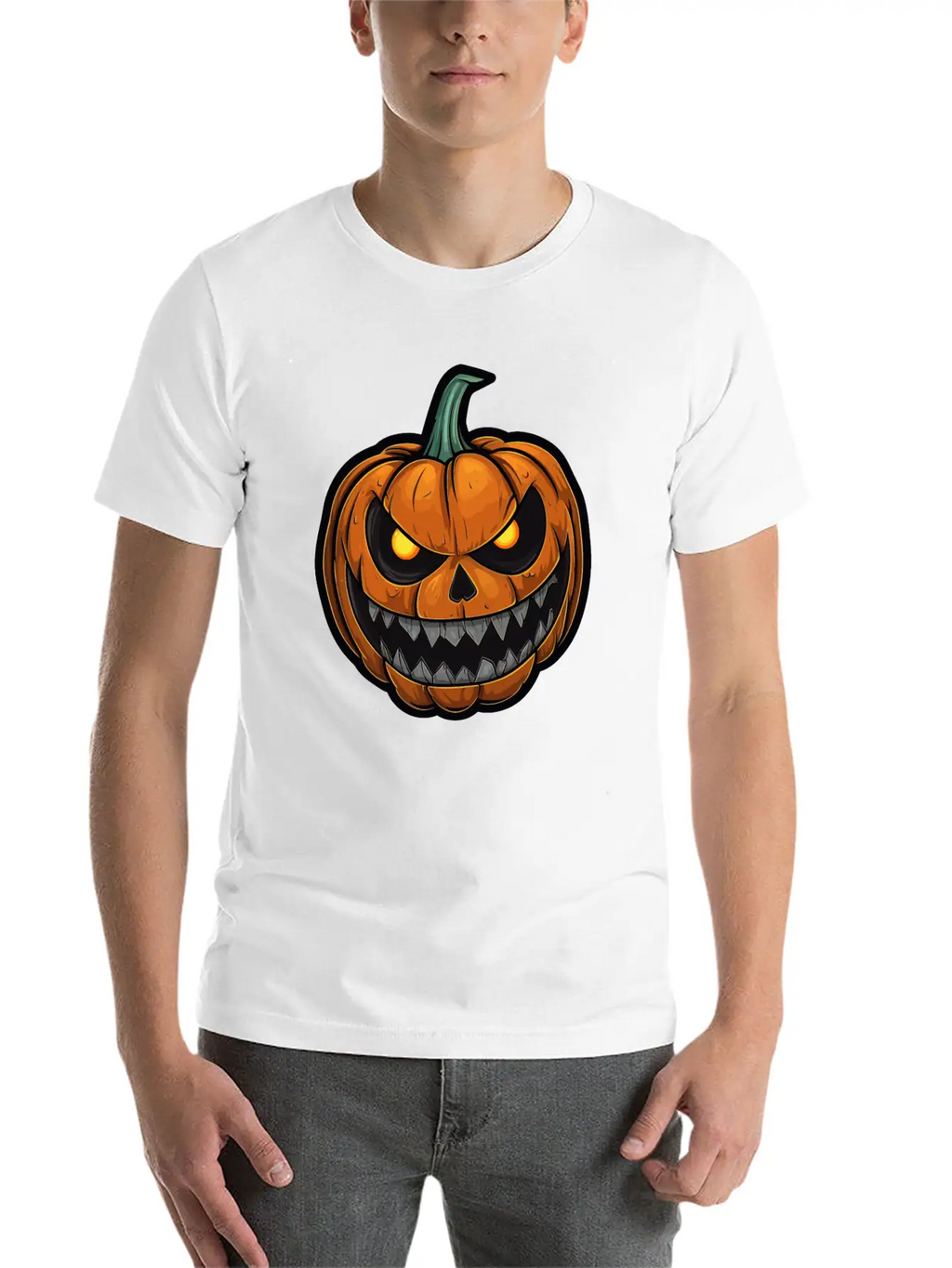 Halloween Pumpkin Face Glowing Eyes Grimace Classic Cotton Tee – Unisex Comfort For Any Season