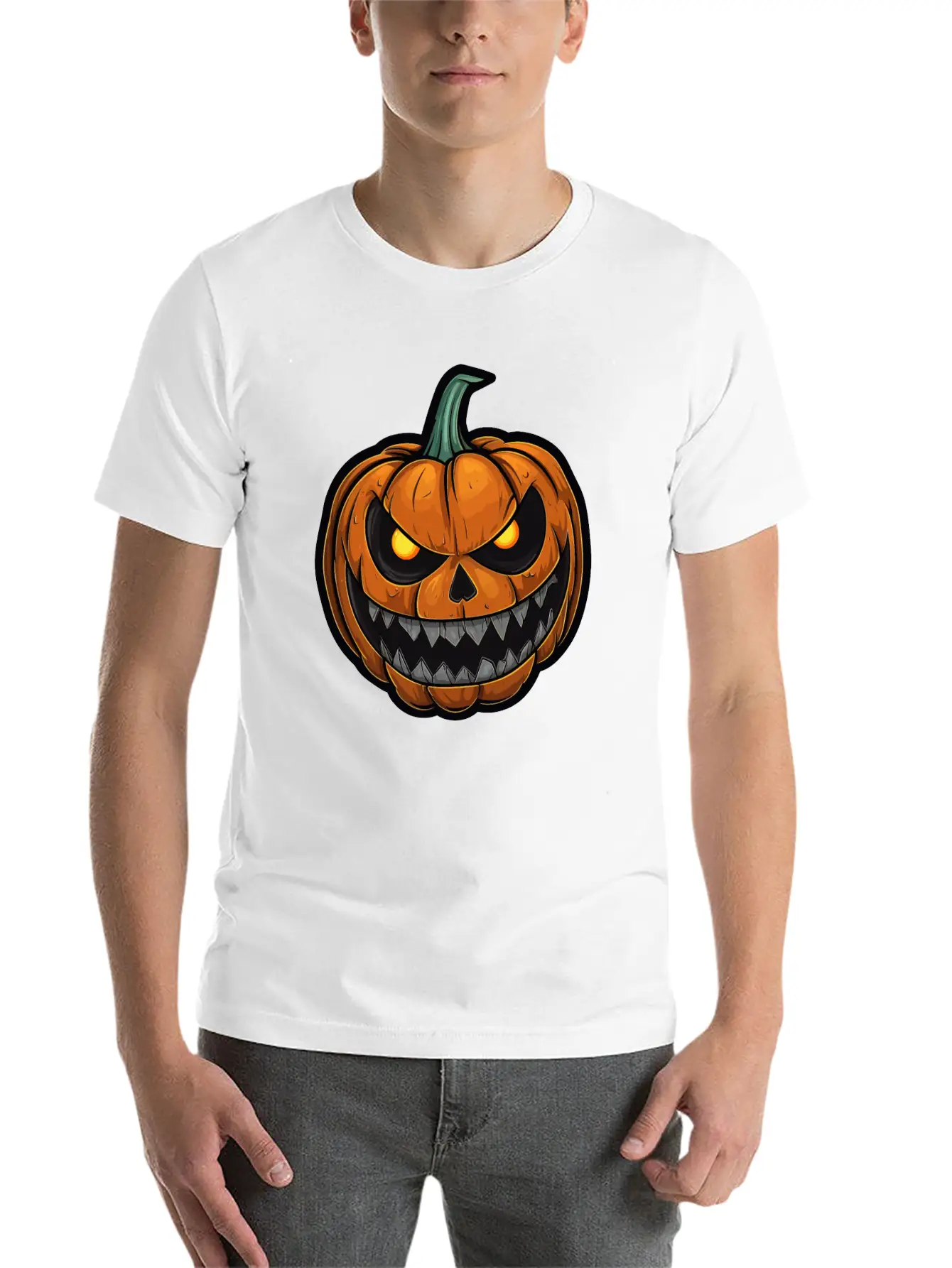Halloween Pumpkin Face Glowing Eyes Grimace Classic Cotton Tee – Unisex Comfort For Any Season