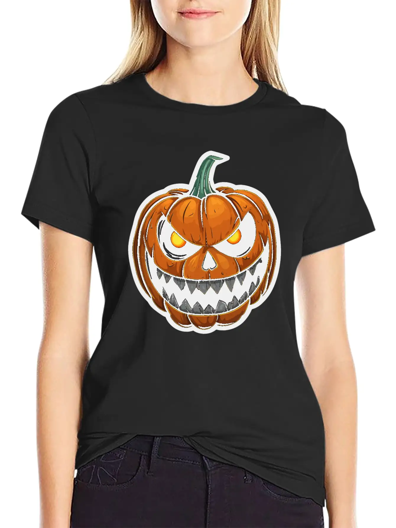 Halloween Pumpkin Face Glowing Eyes Grimace Classic Cotton Tee – Unisex Comfort For Any Season