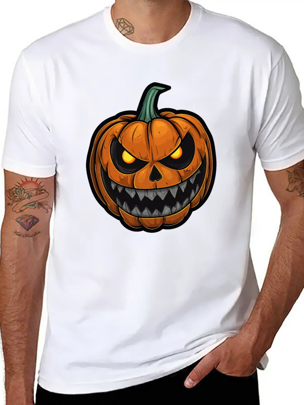 Halloween Pumpkin Face Glowing Eyes Grimace Classic Cotton Tee – Unisex Comfort For Any Season