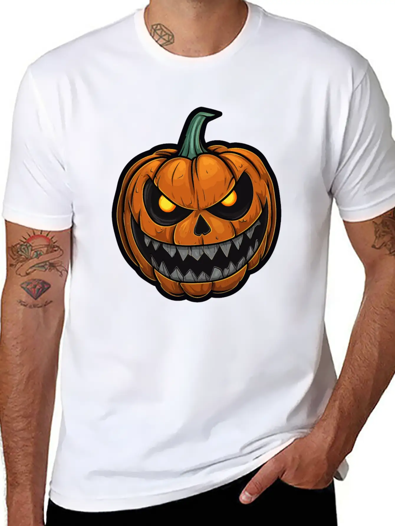 Halloween Pumpkin Face Glowing Eyes Grimace Classic Cotton Tee – Unisex Comfort For Any Season