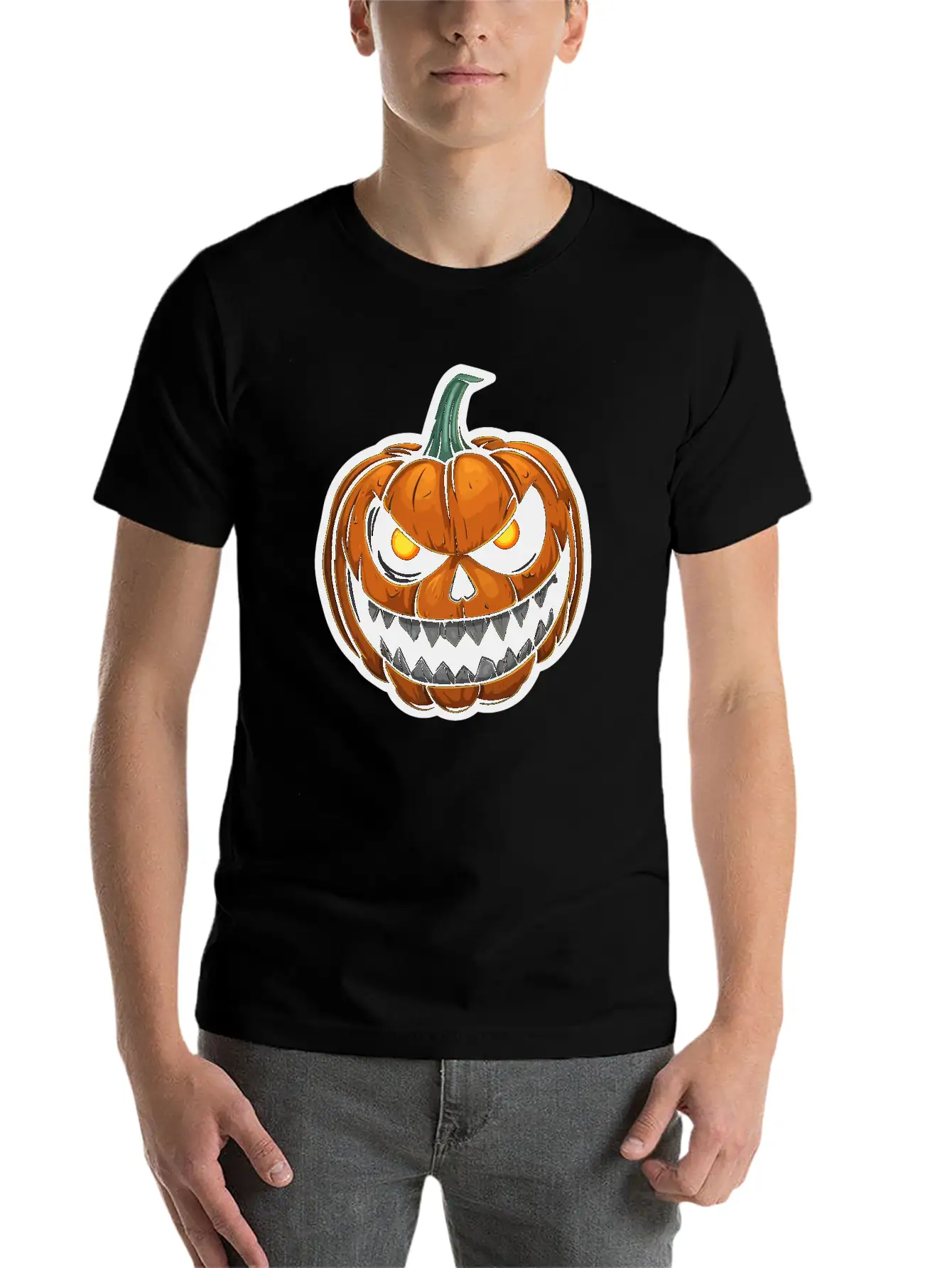 Halloween Pumpkin Face Glowing Eyes Grimace Classic Cotton Tee – Unisex Comfort For Any Season