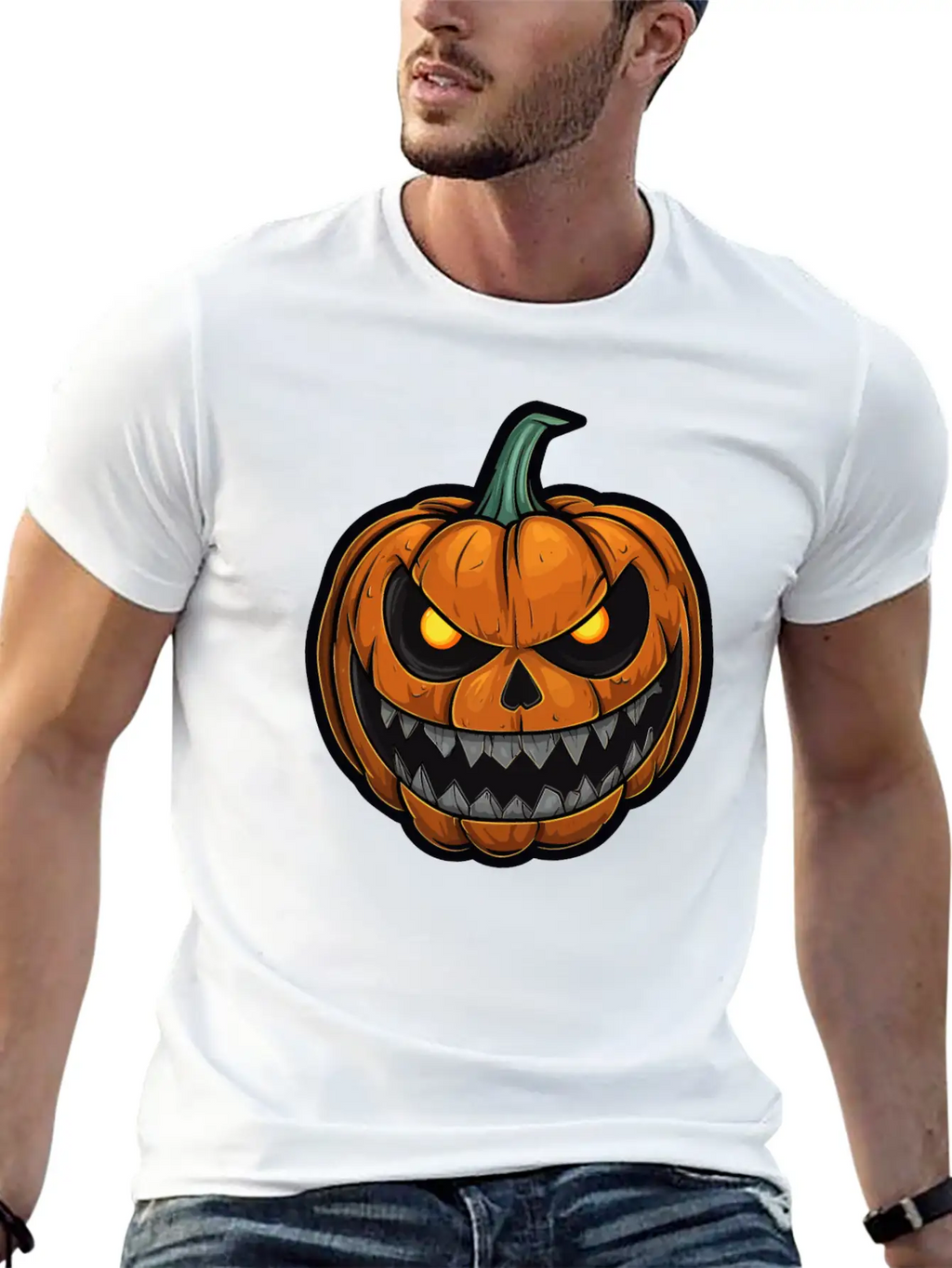 Halloween Pumpkin Face Glowing Eyes Grimace Classic Cotton Tee – Unisex Comfort For Any Season